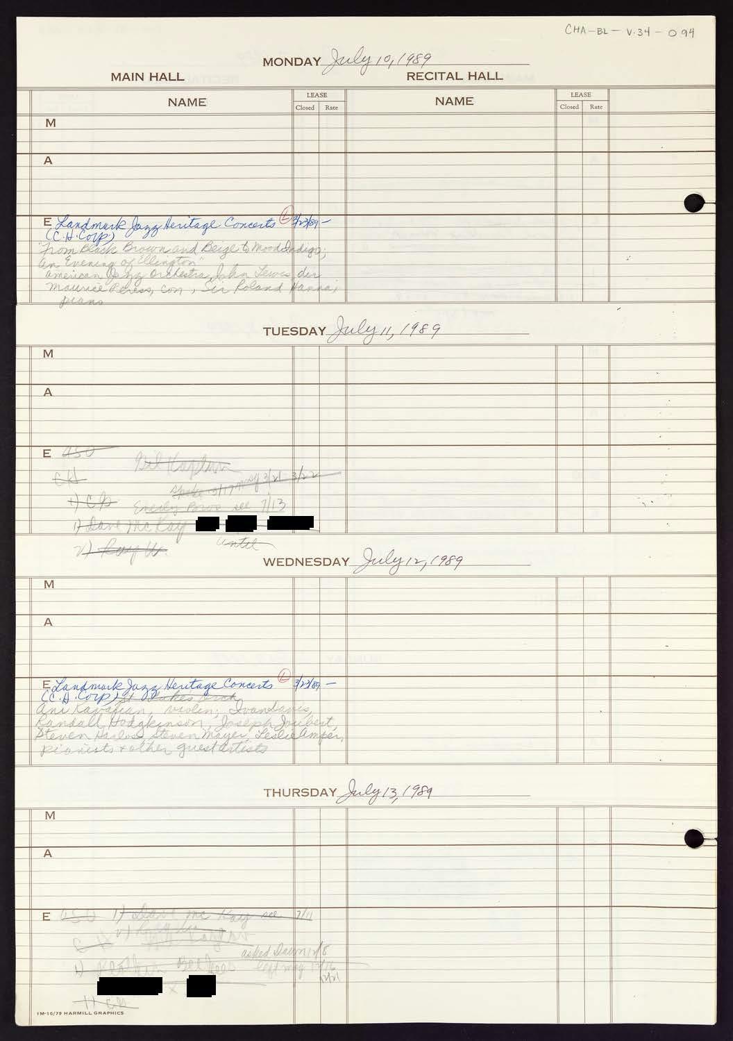 Carnegie Hall Booking Ledger, volume 34, page 94