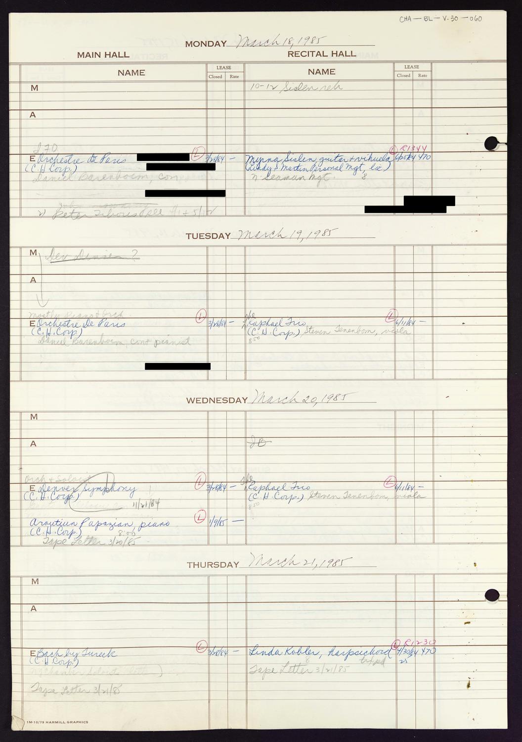 Carnegie Hall Booking Ledger, volume 30, page 60