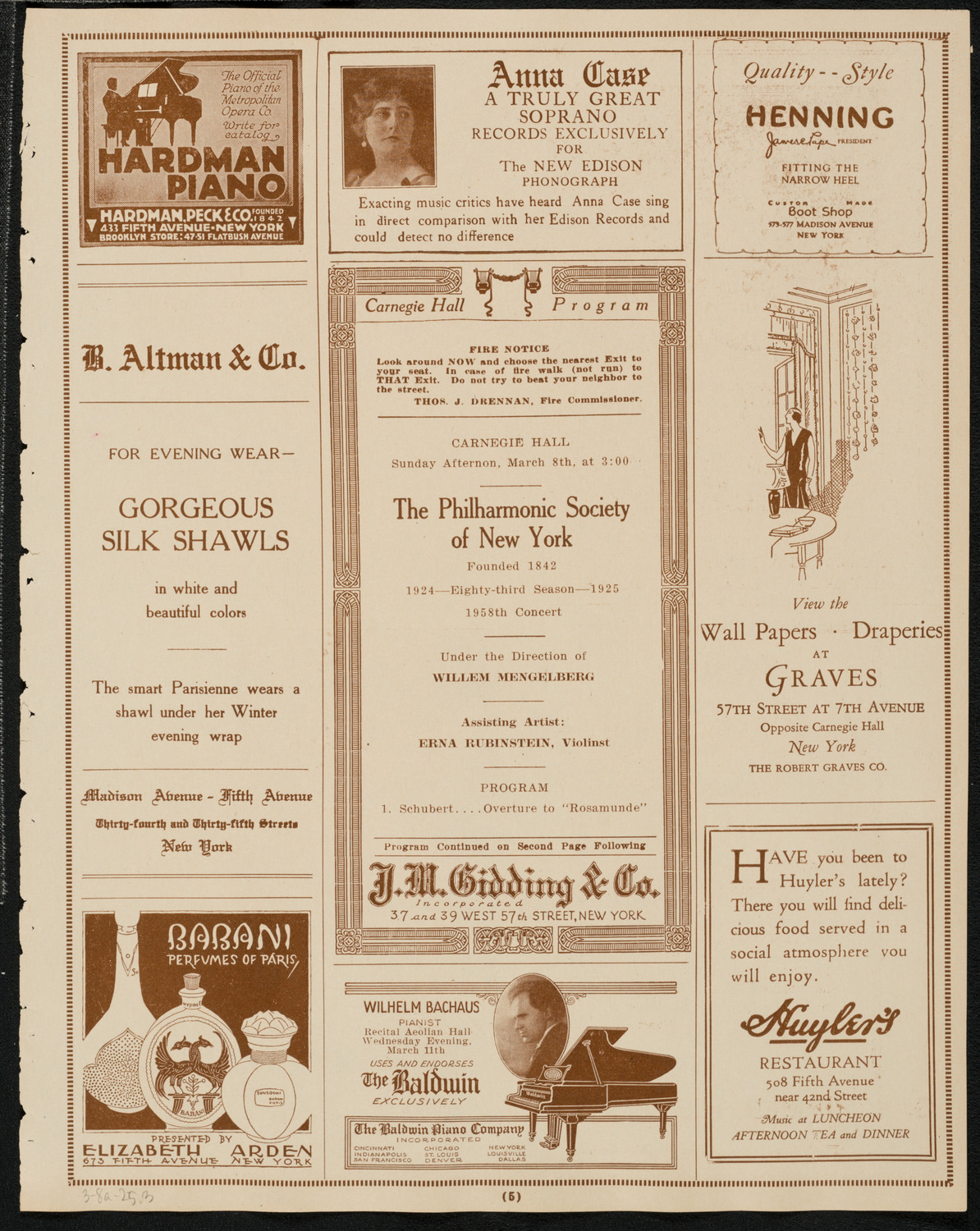 New York Philharmonic, March 8, 1925, program page 5