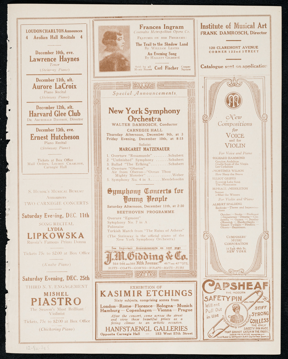 National Symphony Orchestra, December 8, 1920, program page 9