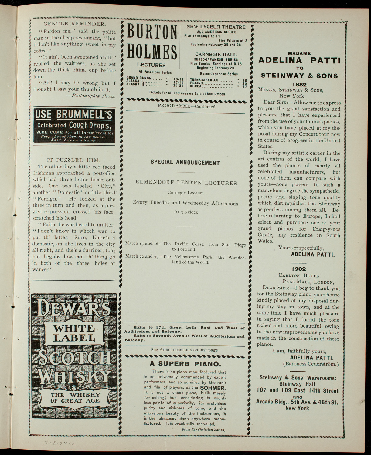 Elmendorf Lecture, March 8, 1904, program page 3