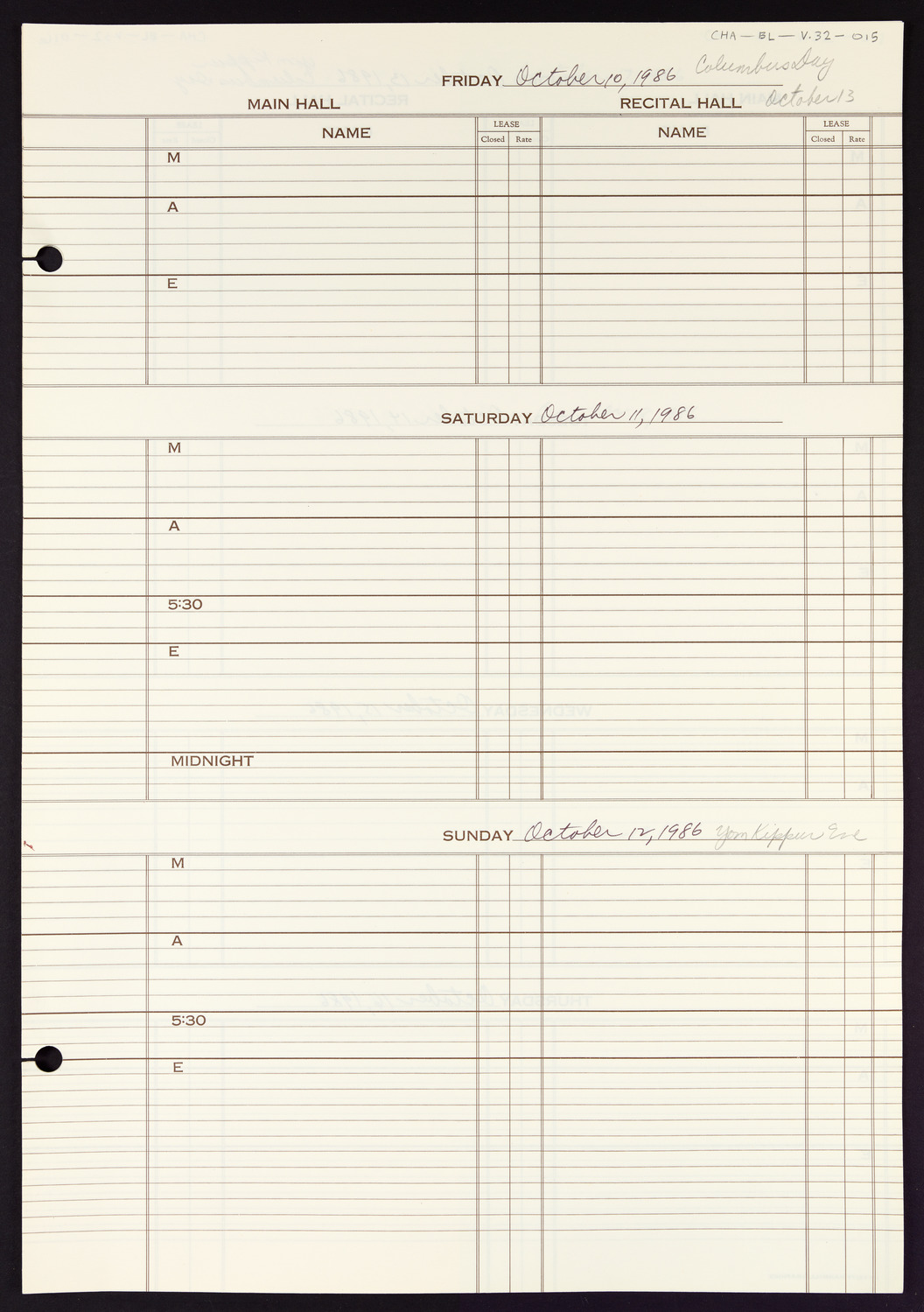 Carnegie Hall Booking Ledger, volume 32, page 15