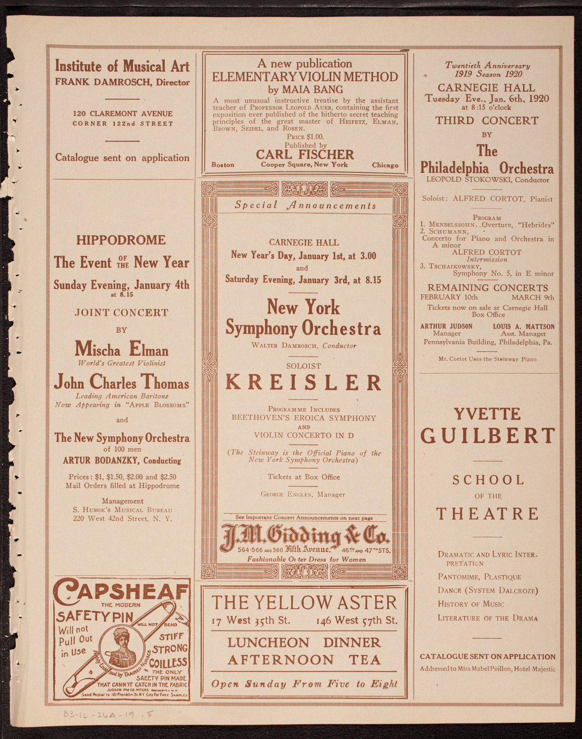 New Symphony Orchestra, December 26, 1919, program page 9