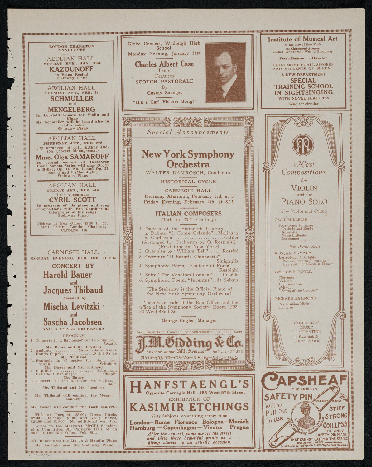 New York Symphony Orchestra, January 28, 1921, program page 9