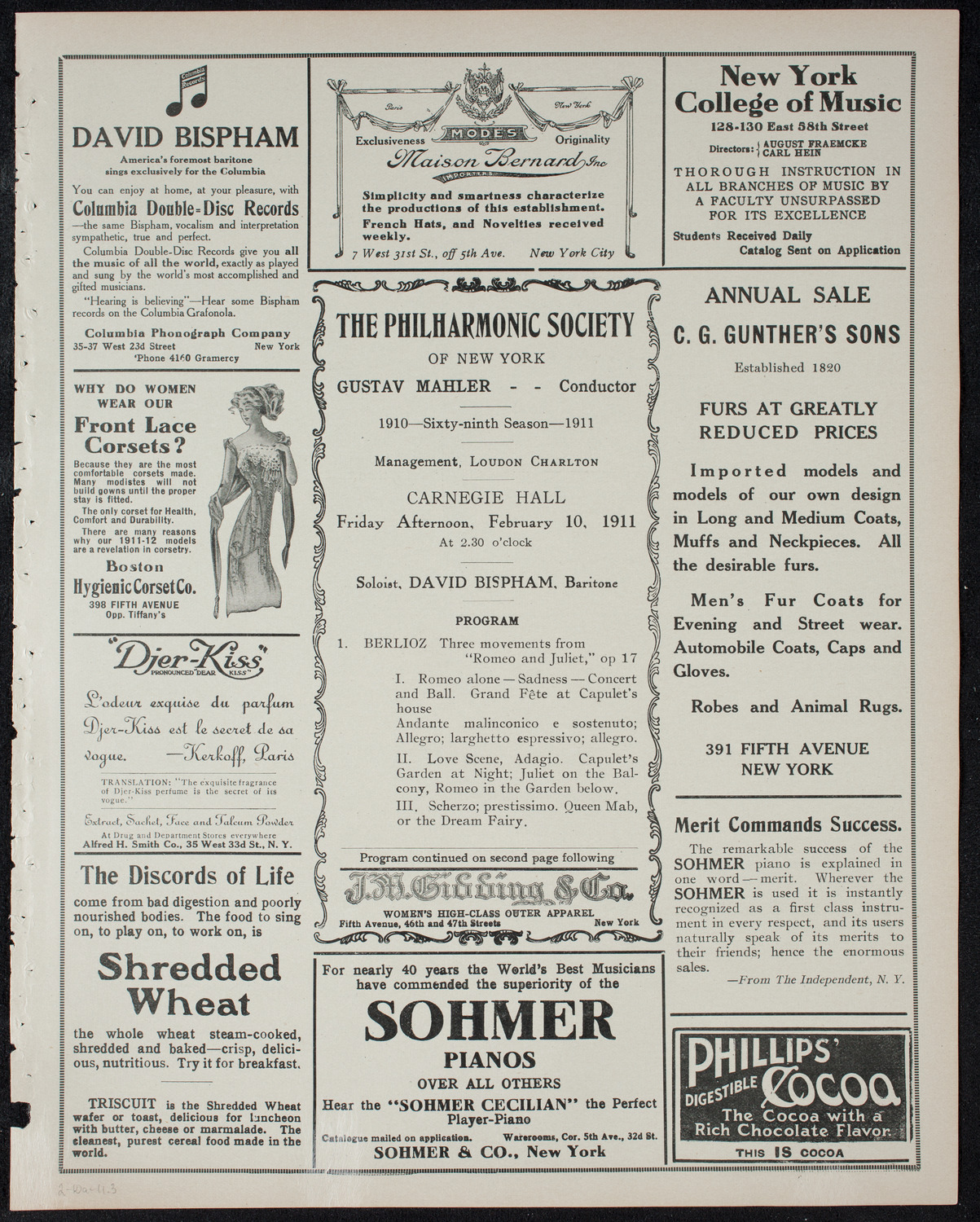 New York Philharmonic, February 10, 1911, program page 5