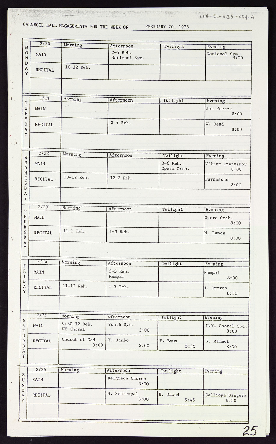 Carnegie Hall Booking Ledger, volume 23, page 54a