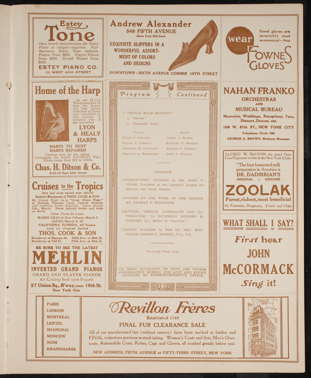 Benefit: The Laymen's League for Retreats and Social Studies, February 28, 1916, program page 7
