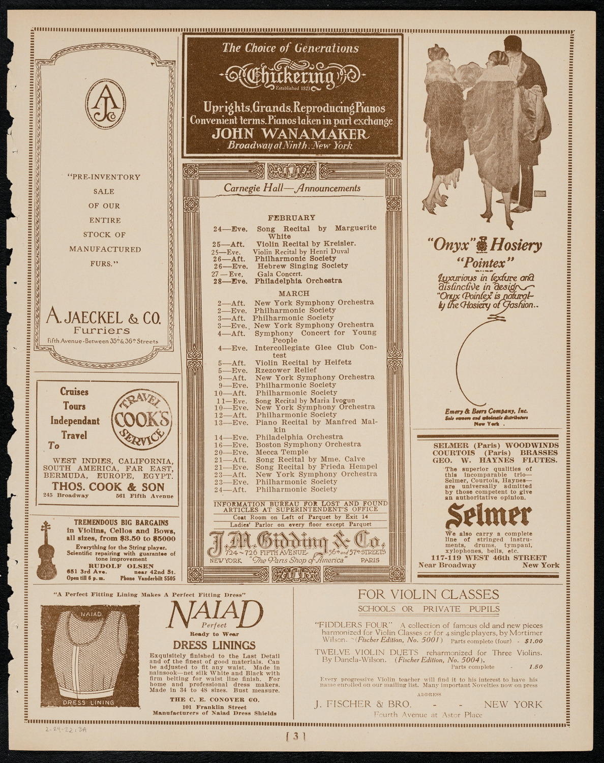 New York Philharmonic, February 24, 1922, program page 3