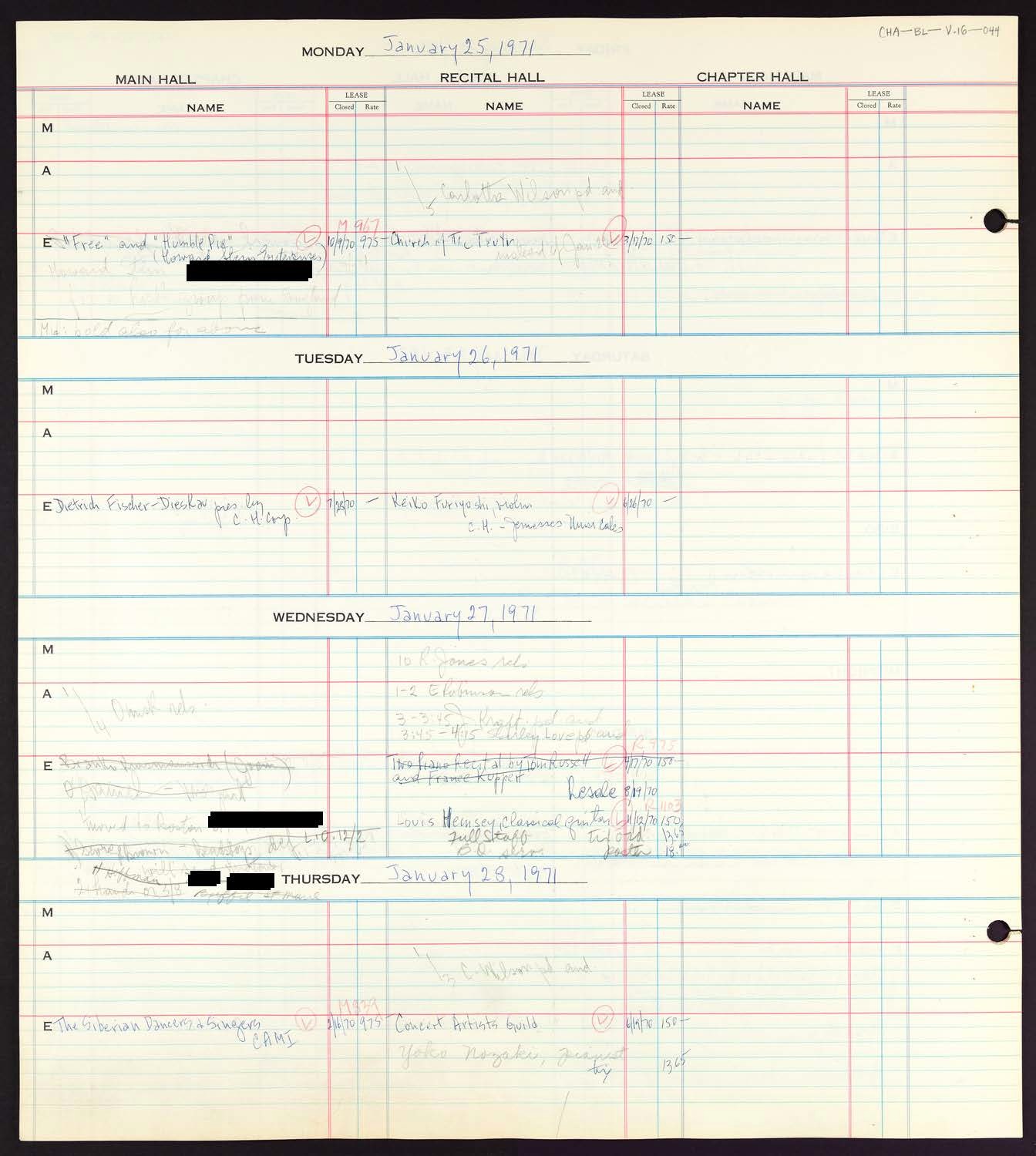 Carnegie Hall Booking Ledger, volume 16, page 44