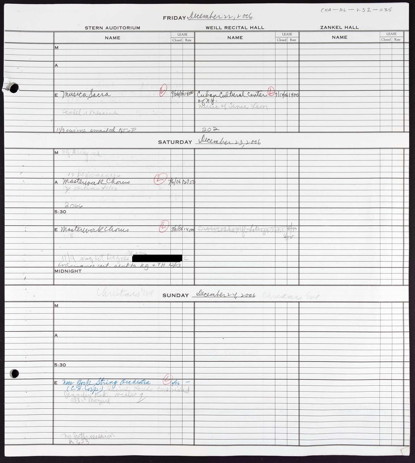 Carnegie Hall Booking Ledger, volume 52, page 35