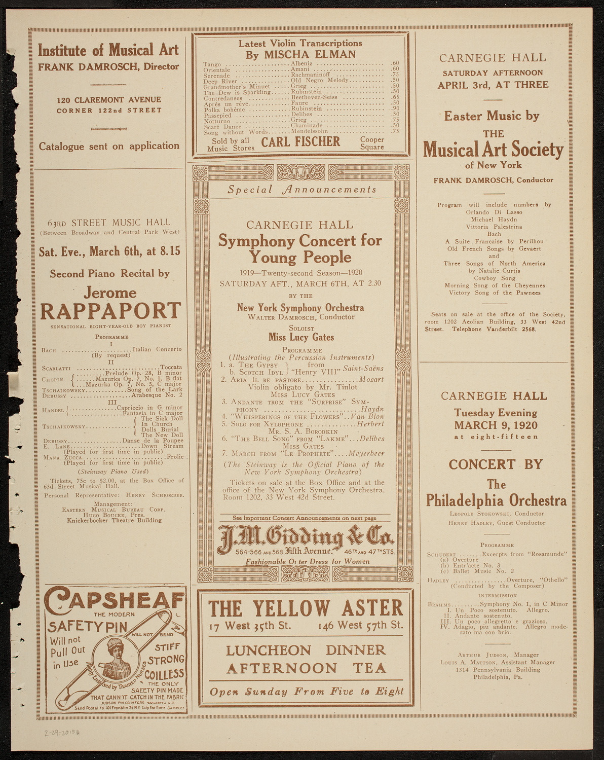 New York Philharmonic, February 29, 1920, program page 9