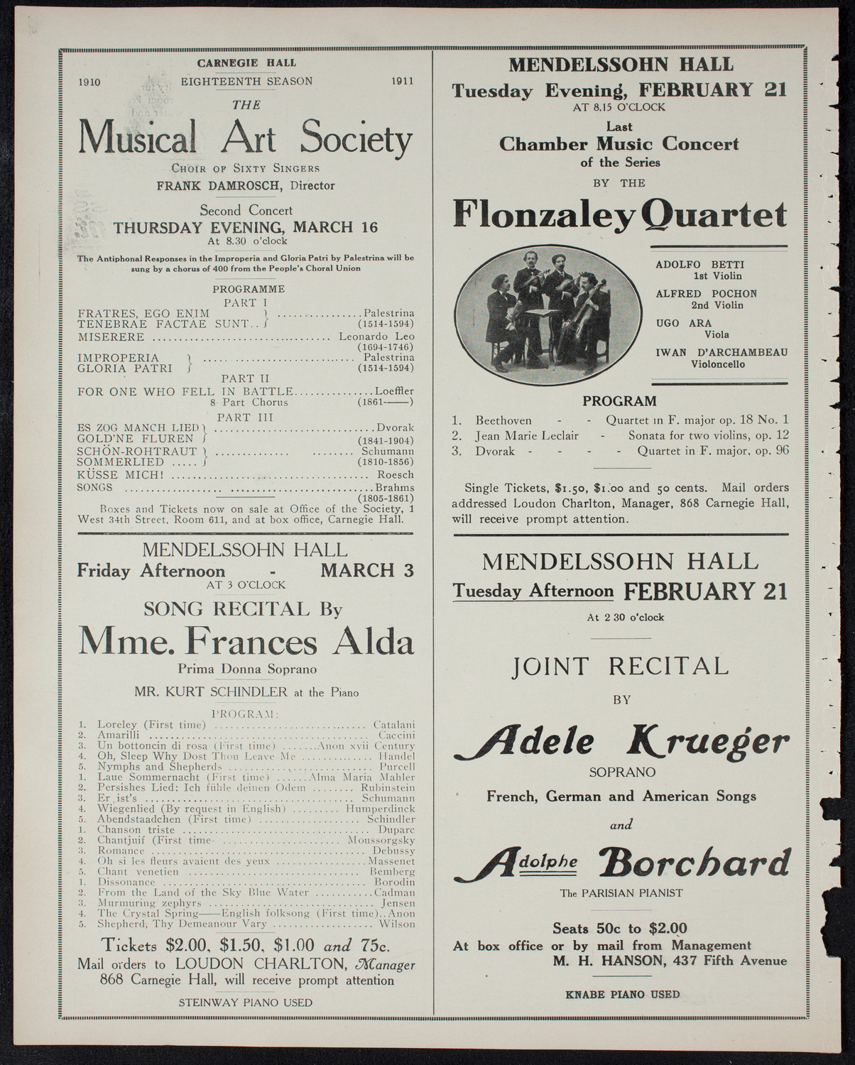 New York Philharmonic, February 17, 1911, program page 10