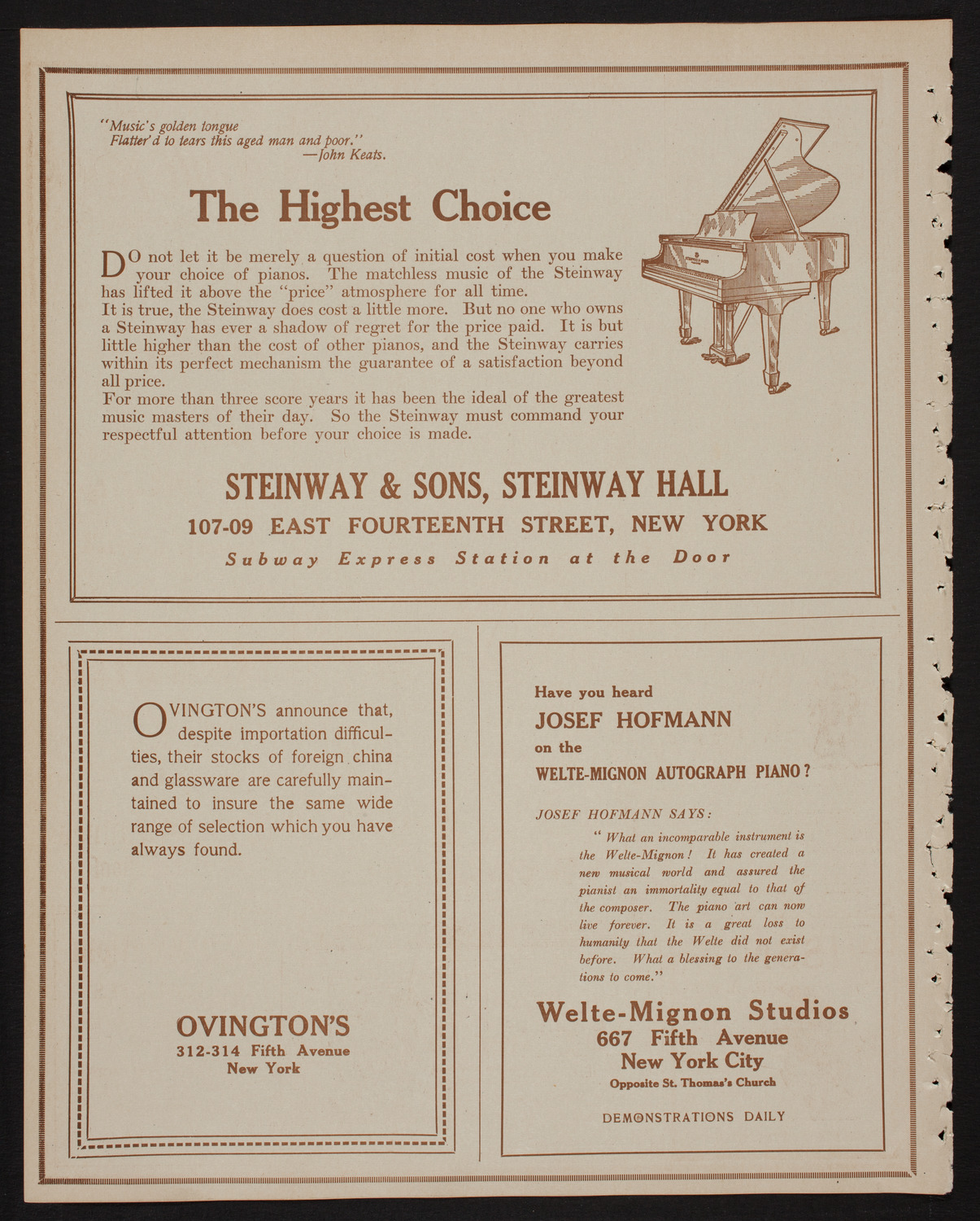 Jascha Heifetz, Violin, April 6, 1918, program page 4