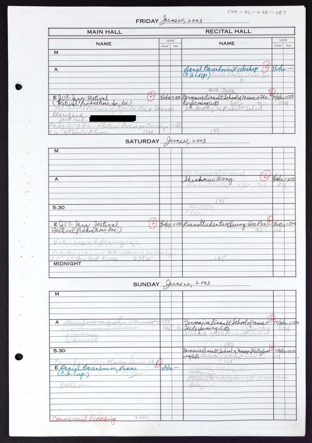 Carnegie Hall Booking Ledger, volume 48, page 87