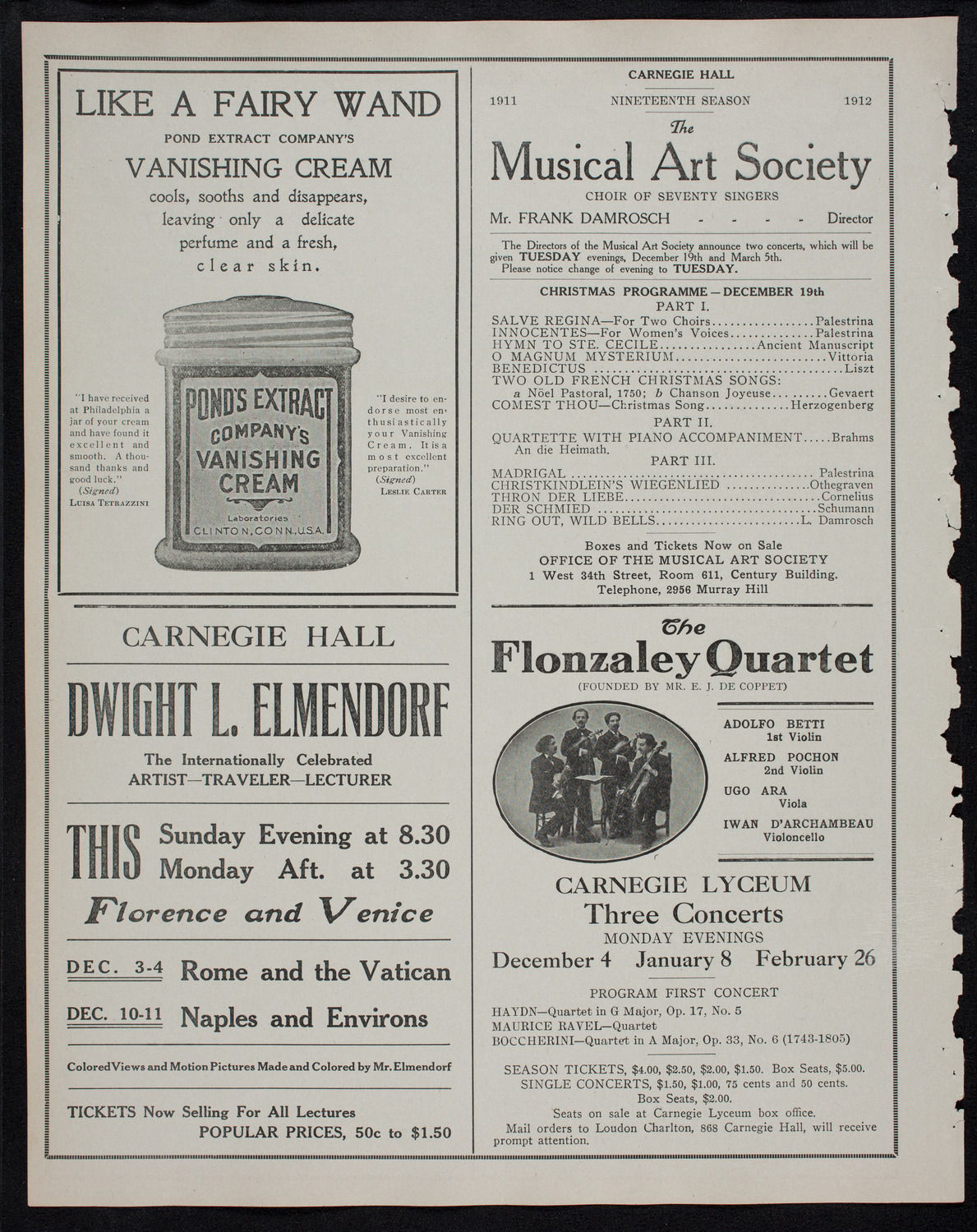 Efrem Zimbalist, Violin, November 21, 1911, program page 8