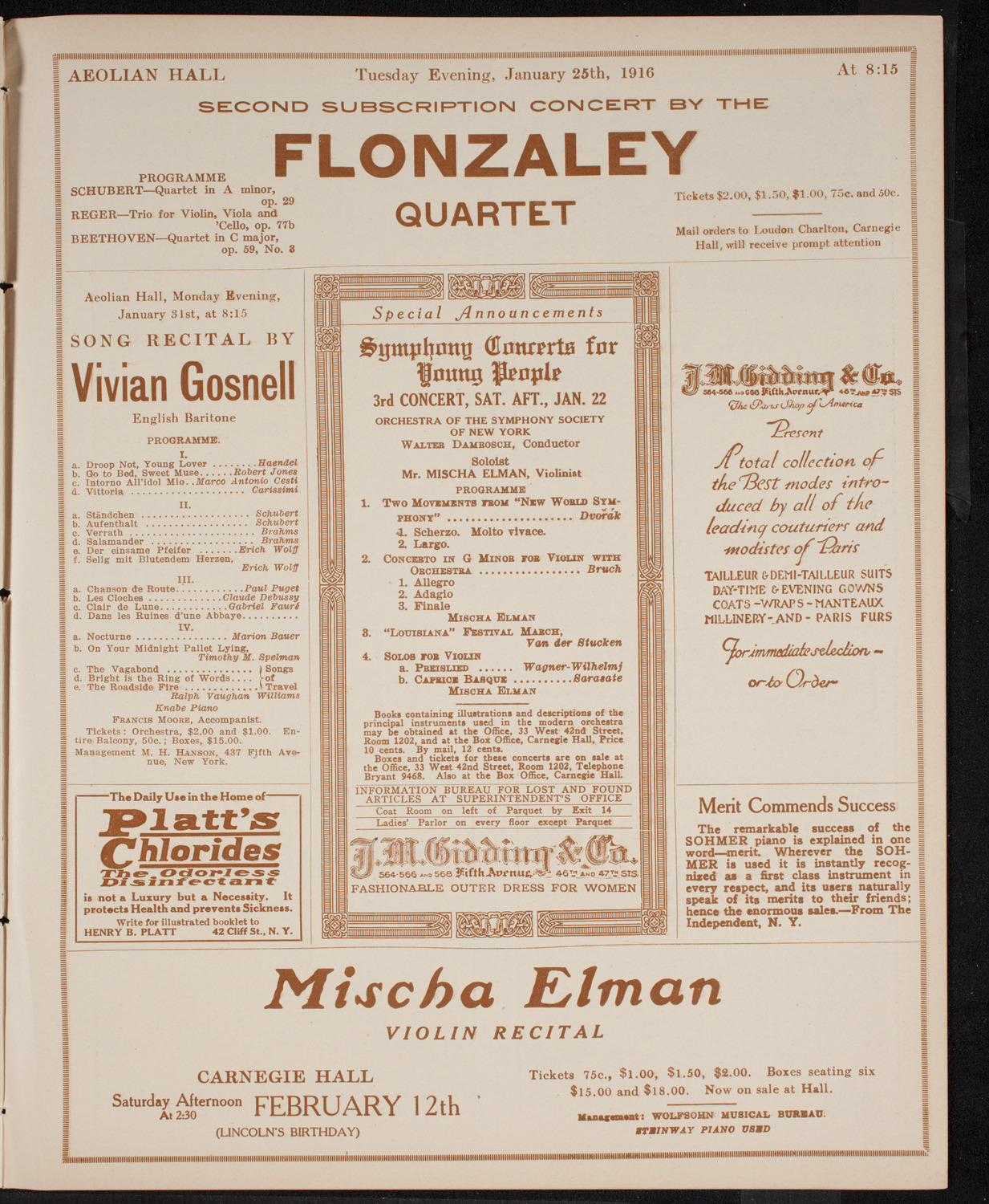 New York Philharmonic, January 21, 1916, program page 9