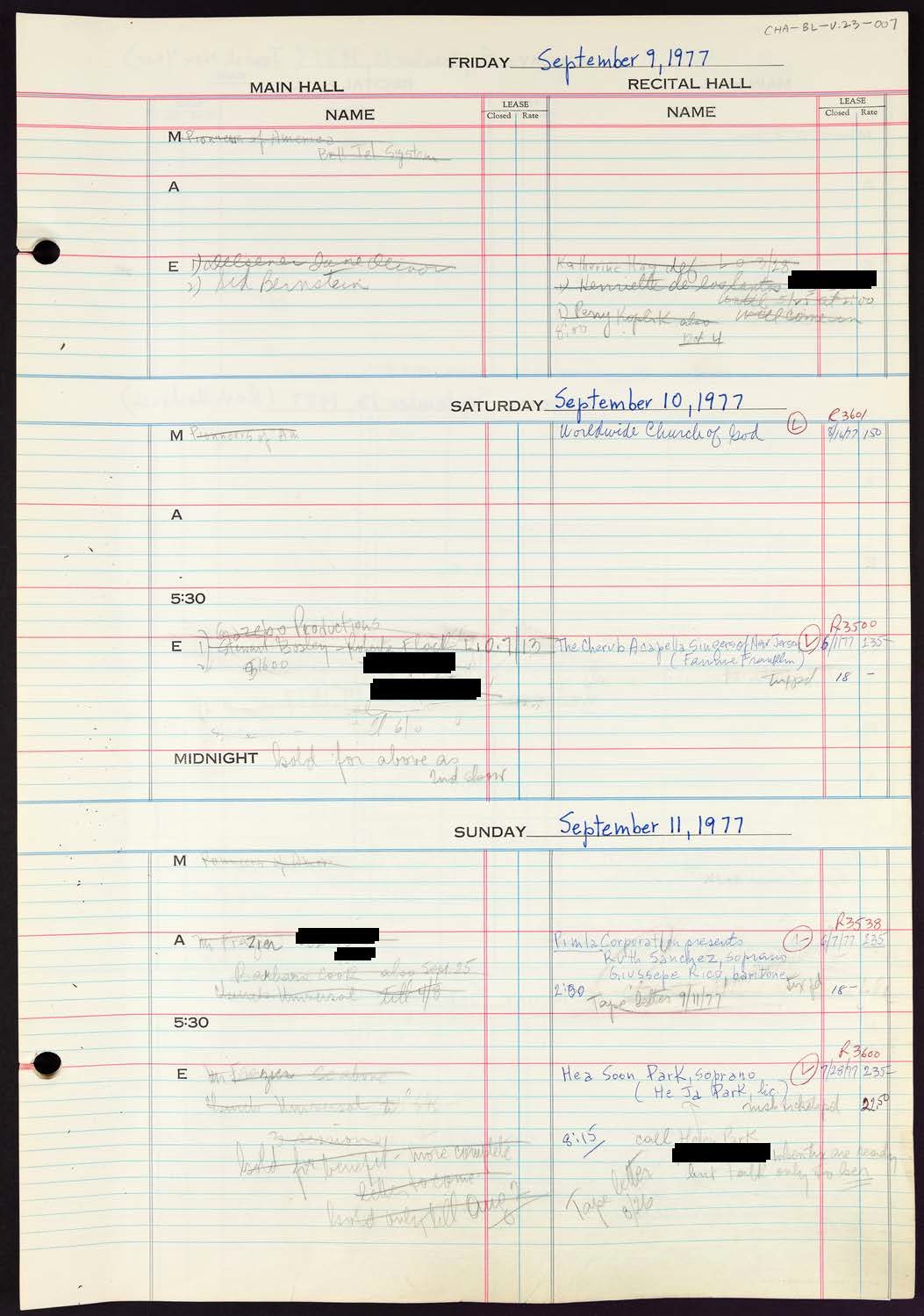 Carnegie Hall Booking Ledger, volume 23, page 7