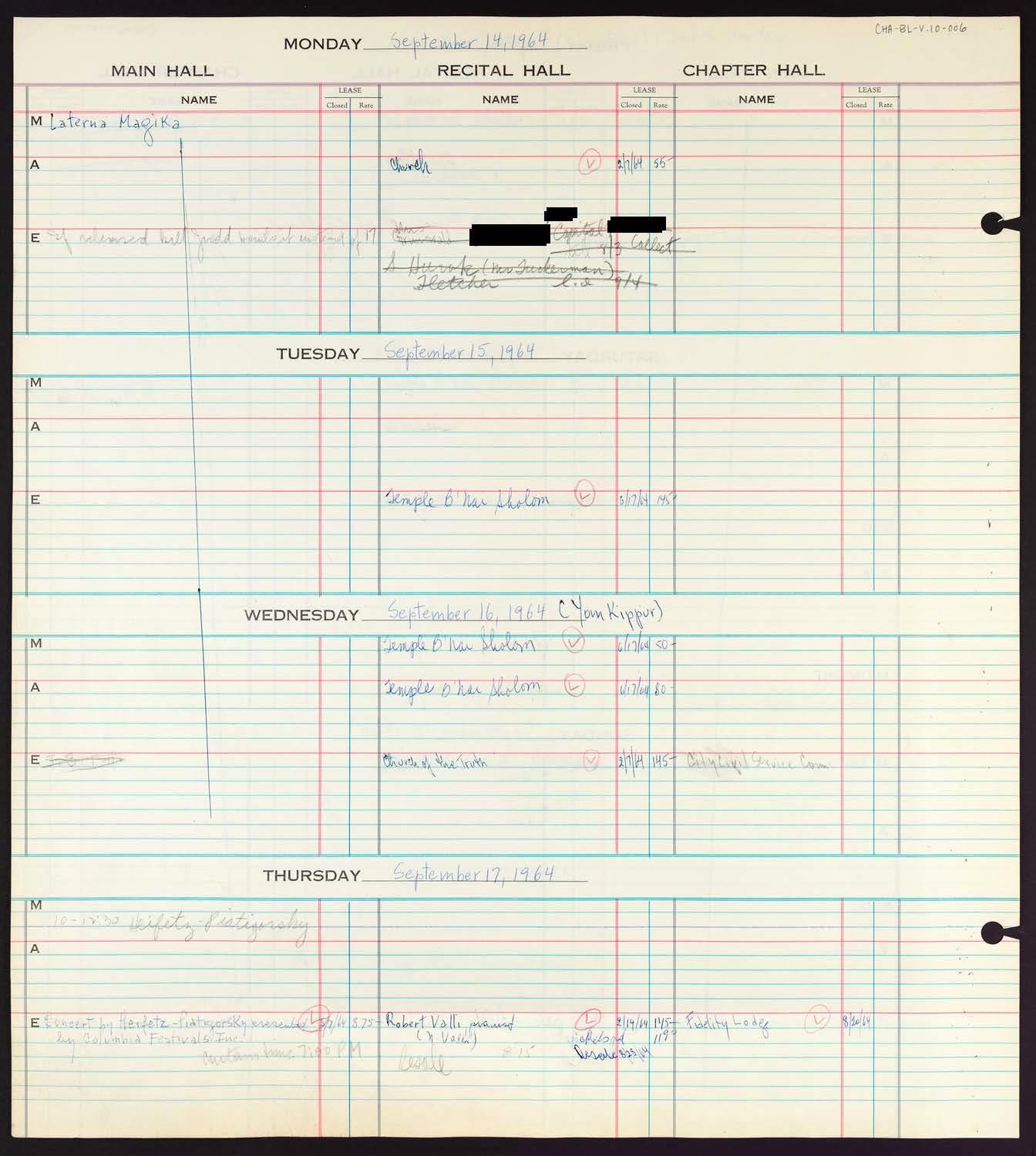 Carnegie Hall Booking Ledger, volume 10, page 6