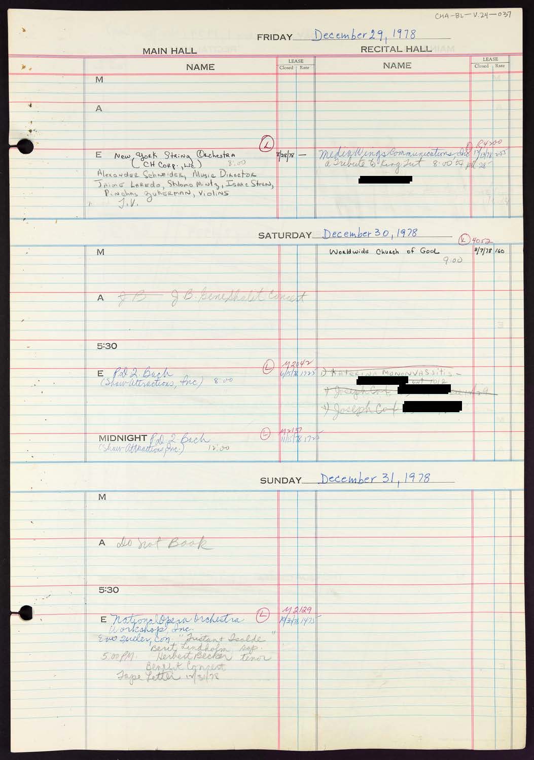 Carnegie Hall Booking Ledger, volume 24, page 37