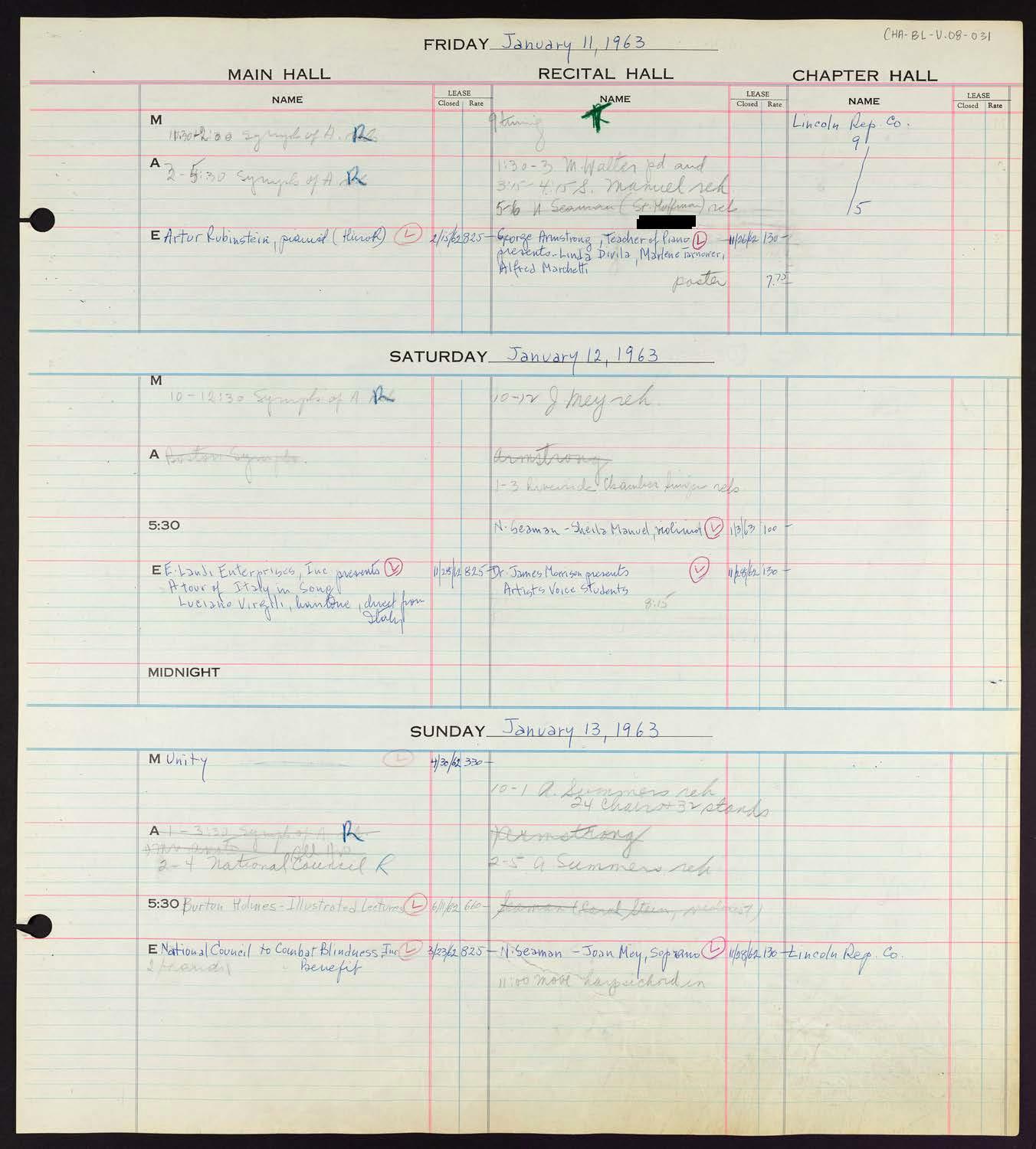 Carnegie Hall Booking Ledger, volume 8, page 31