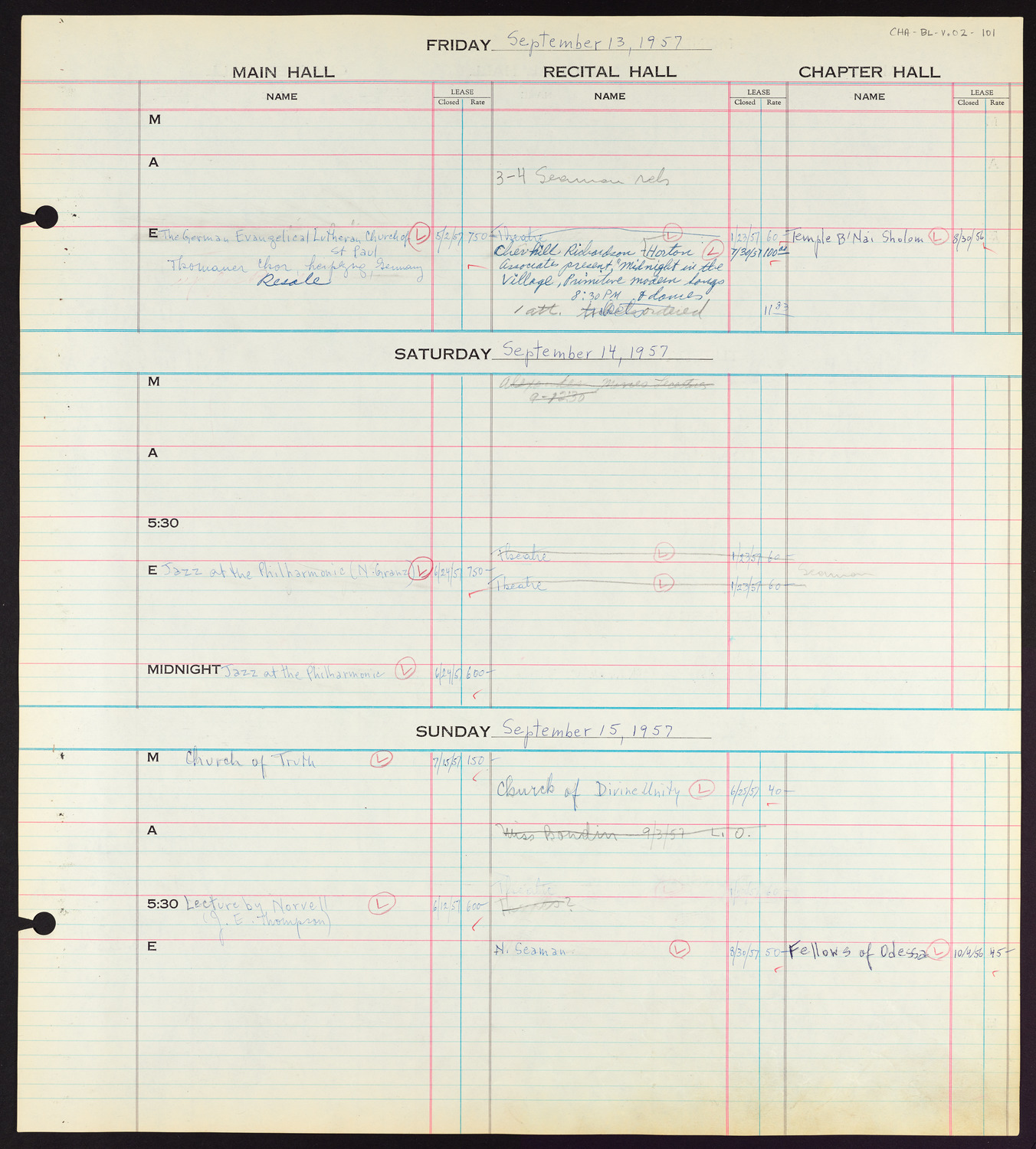 Carnegie Hall Booking Ledger, volume 2, page 101