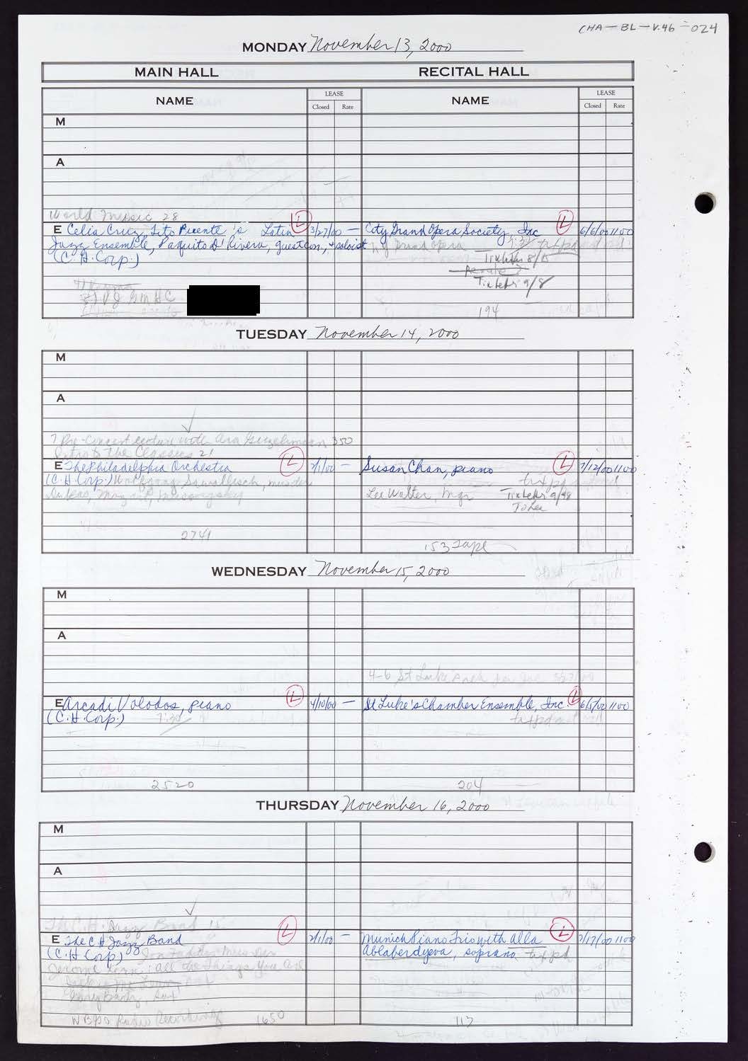 Carnegie Hall Booking Ledger, volume 46, page 24