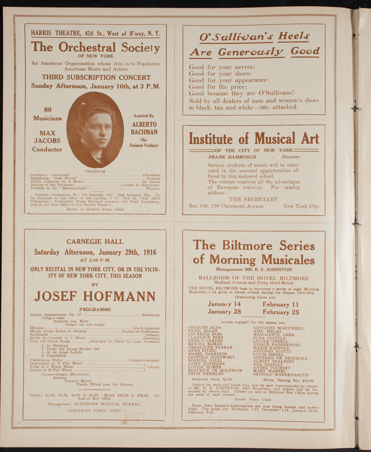Schola Cantorum of New York, January 12, 1916, program page 2
