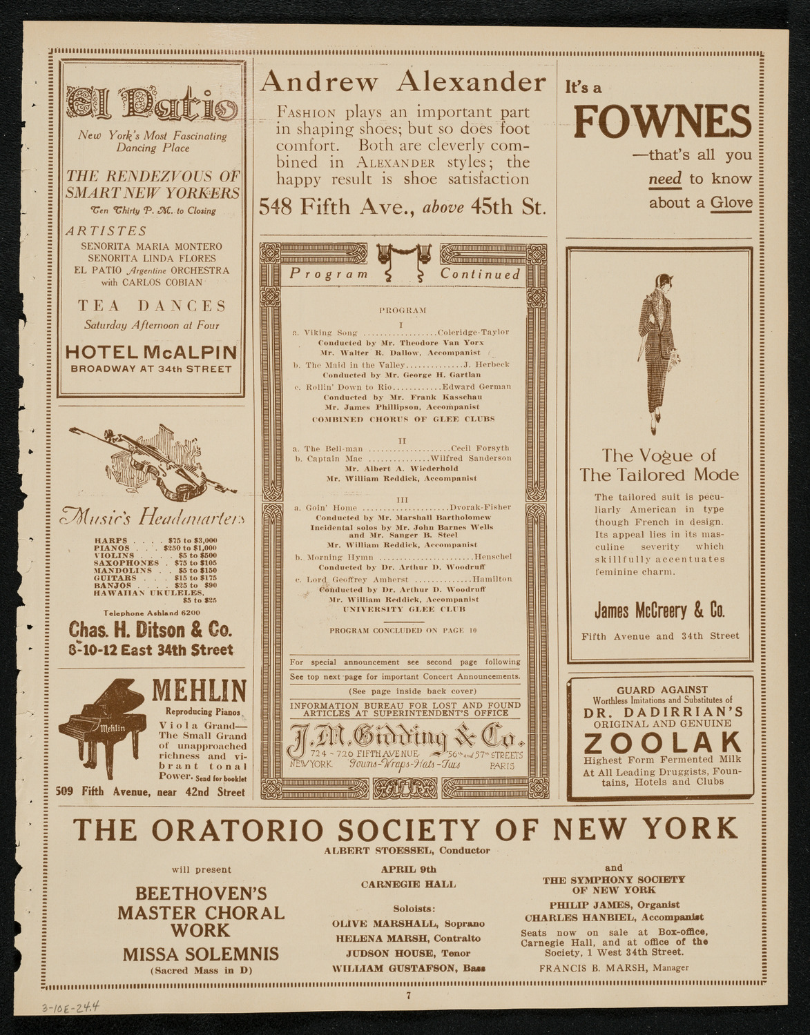 Joint Concert of American Glee Clubs, March 10, 1924, program page 7