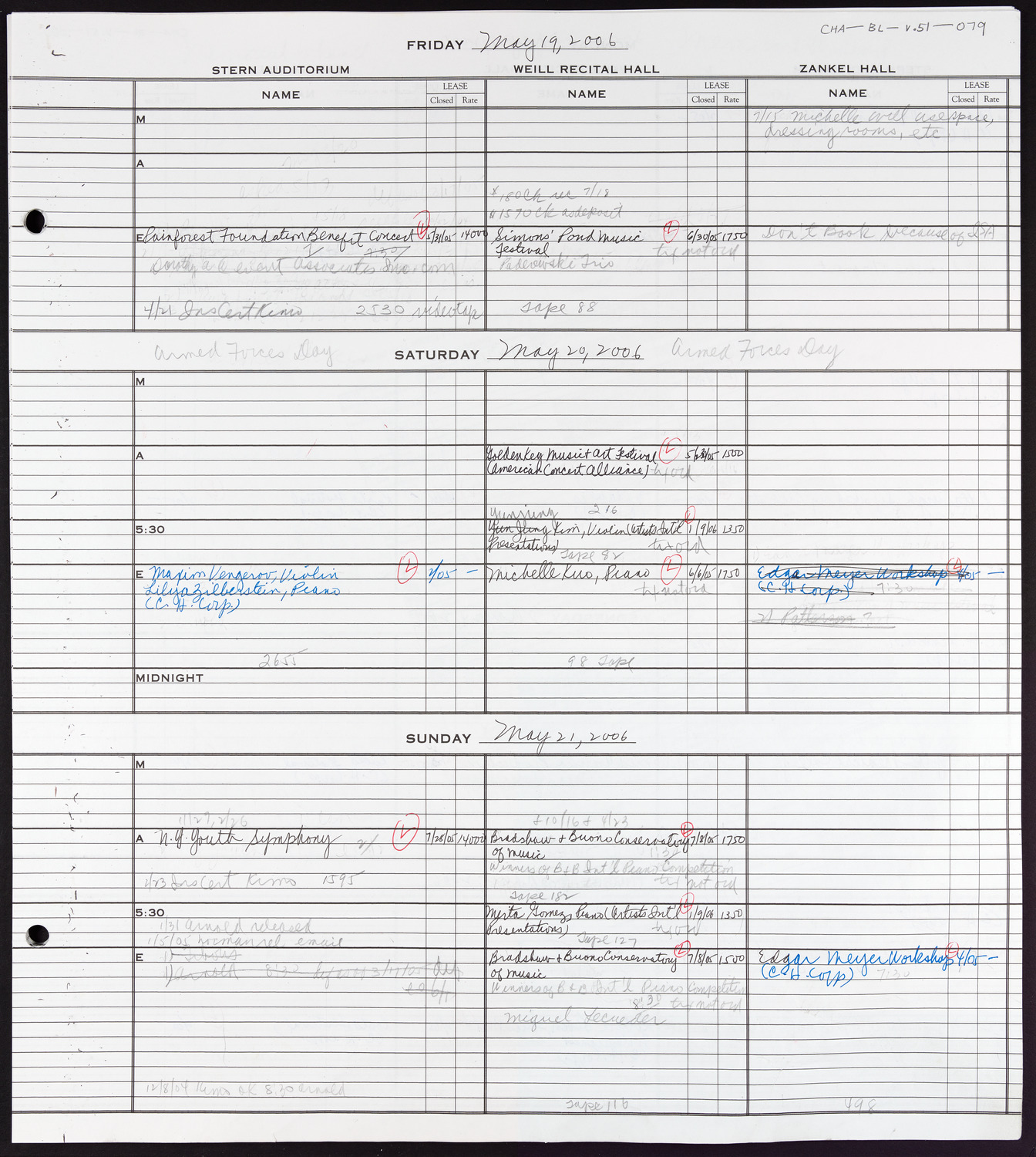 Carnegie Hall Booking Ledger, volume 51, page 79