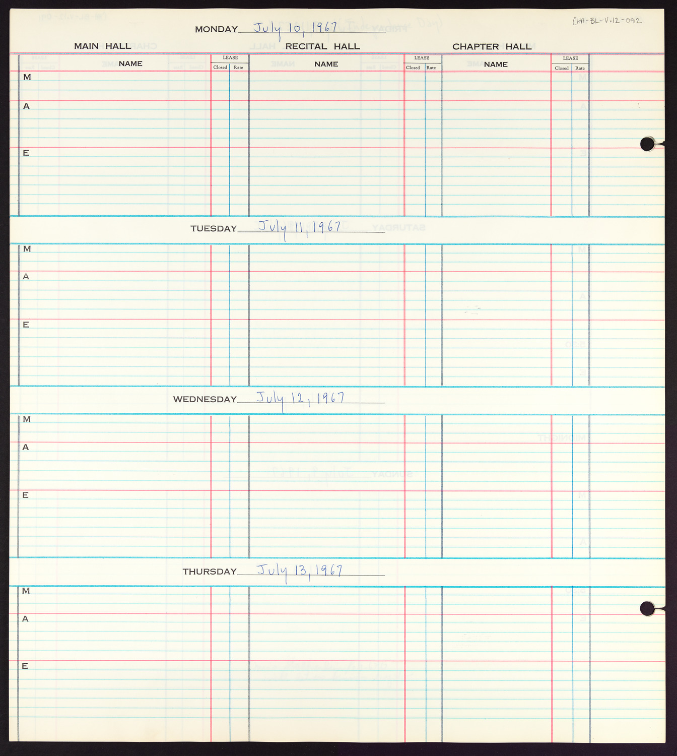 Carnegie Hall Booking Ledger, volume 12, page 92