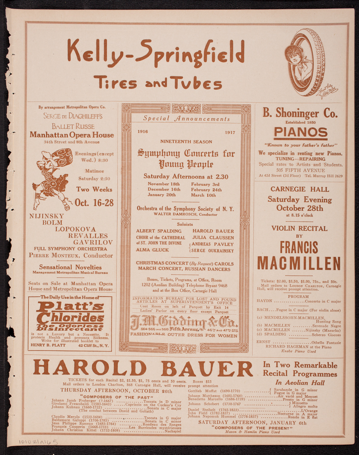 Efrem Zimbalist, Violin, October 21, 1916, program page 9