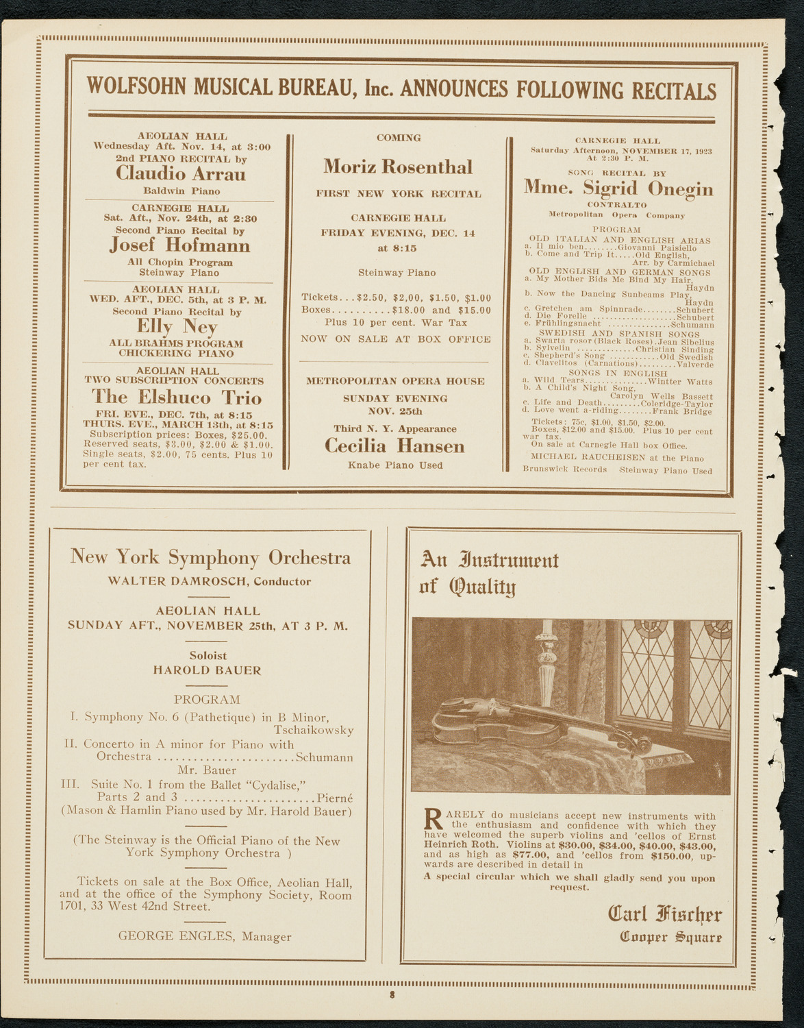 Margaret Matzenauer, Mezzo-Soprano, November 13, 1923, program page 8