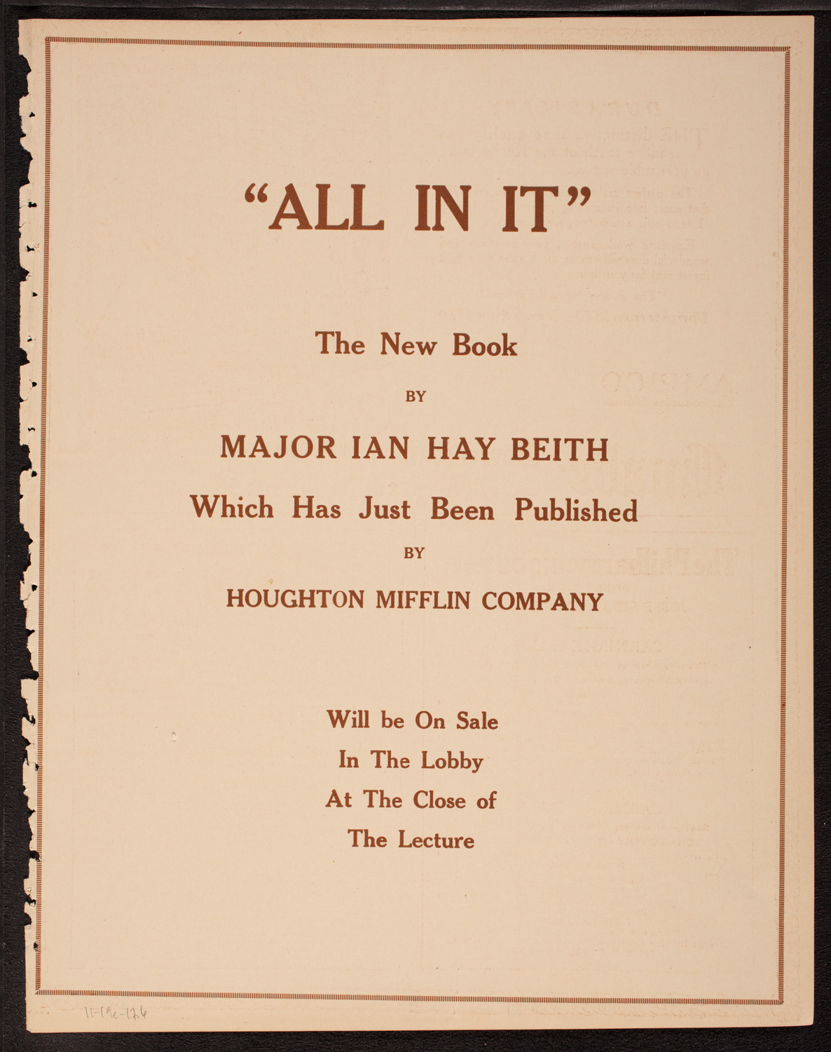 Lecture by Ian Hay, November 19, 1917, program page 11