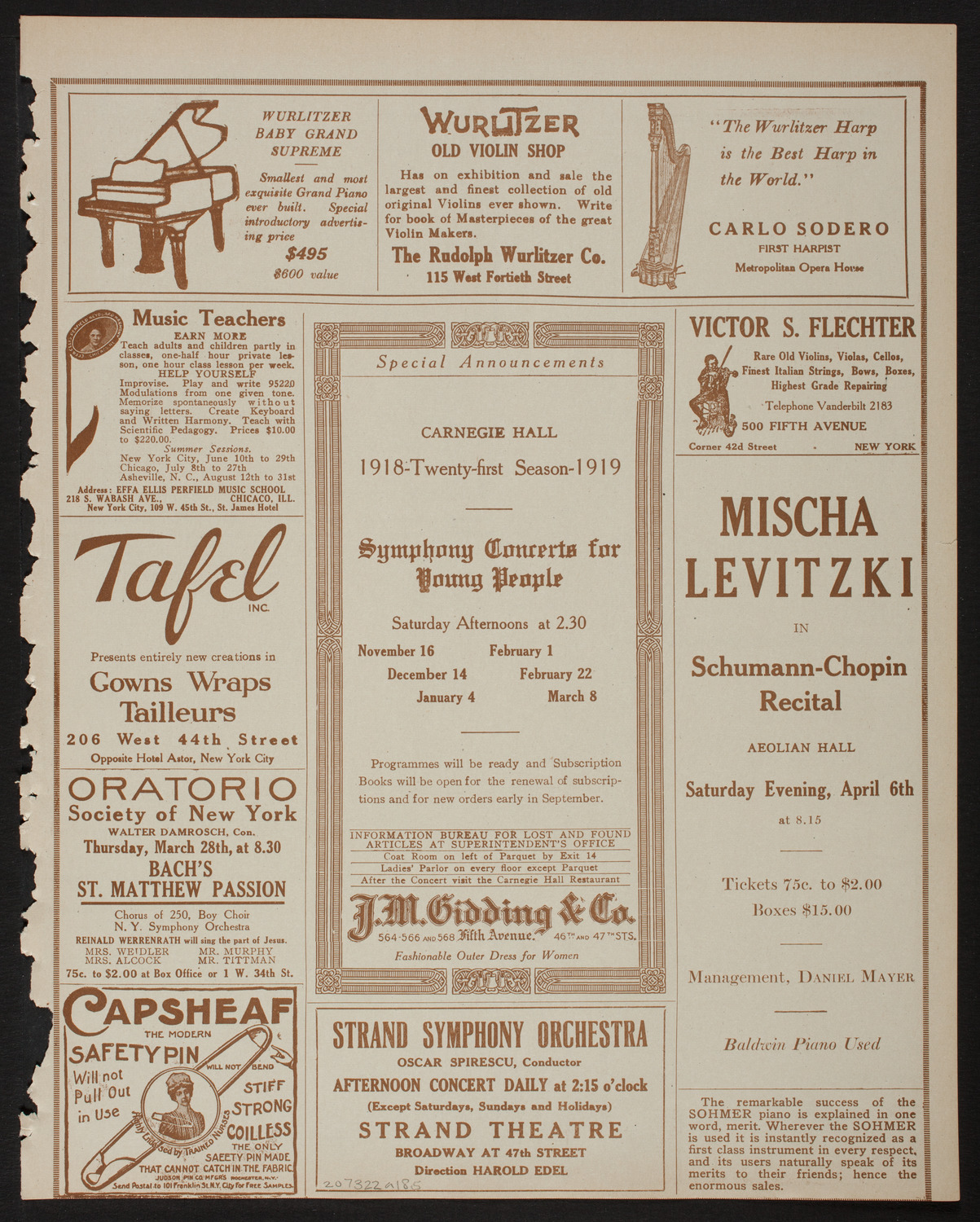 New York Philharmonic, March 22, 1918, program page 9