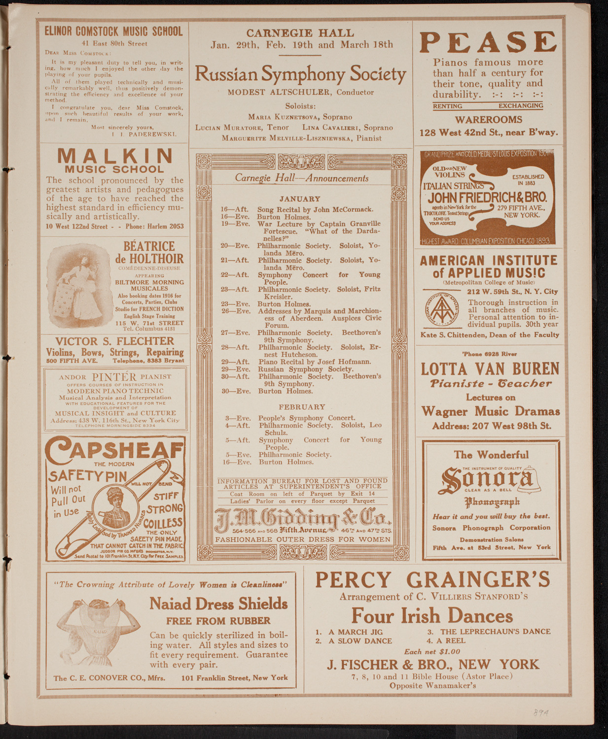 Russian Symphony Society of New York, January 15, 1916, program page 3