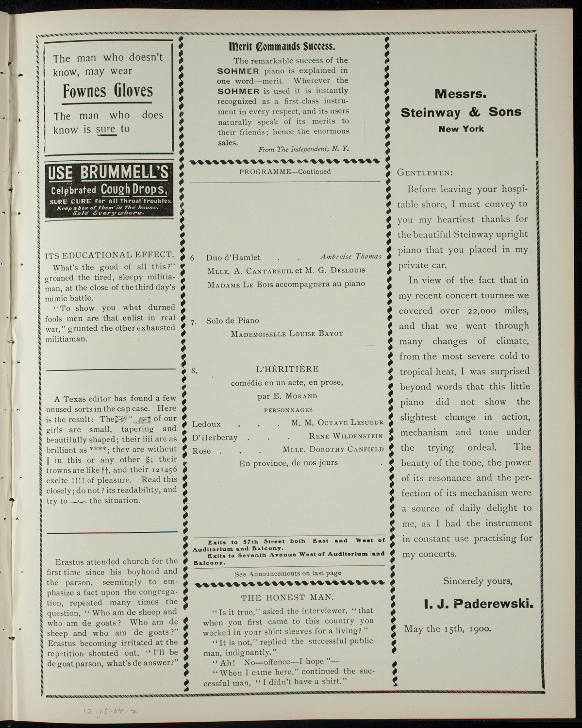 Alliance Française, Première Soirée de la saison 1904-1905, December 15, 1904, program page 3