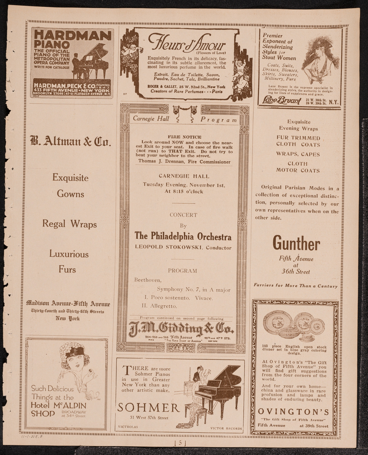 Philadelphia Orchestra, November 1, 1921, program page 5