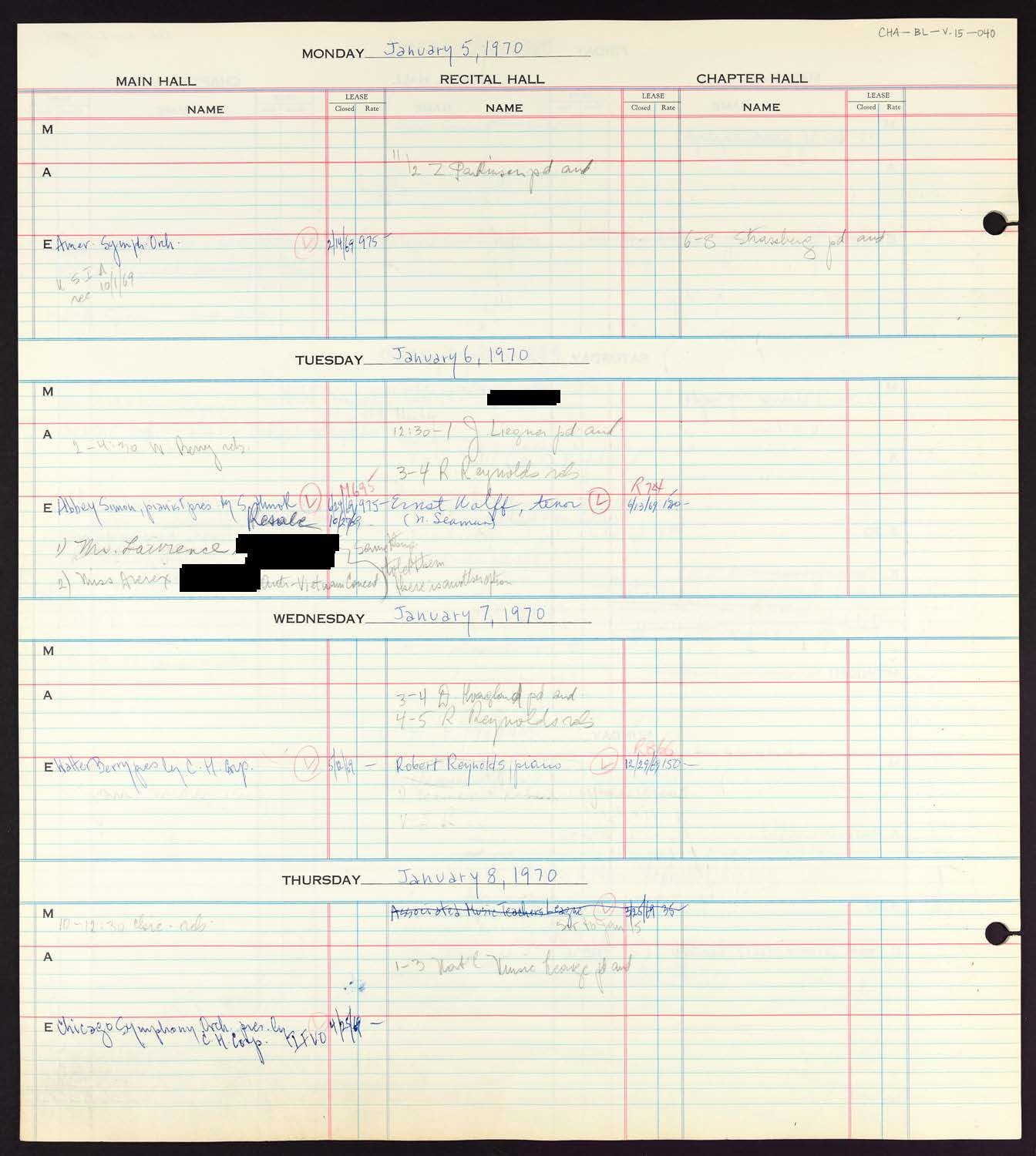 Carnegie Hall Booking Ledger, volume 15, page 40