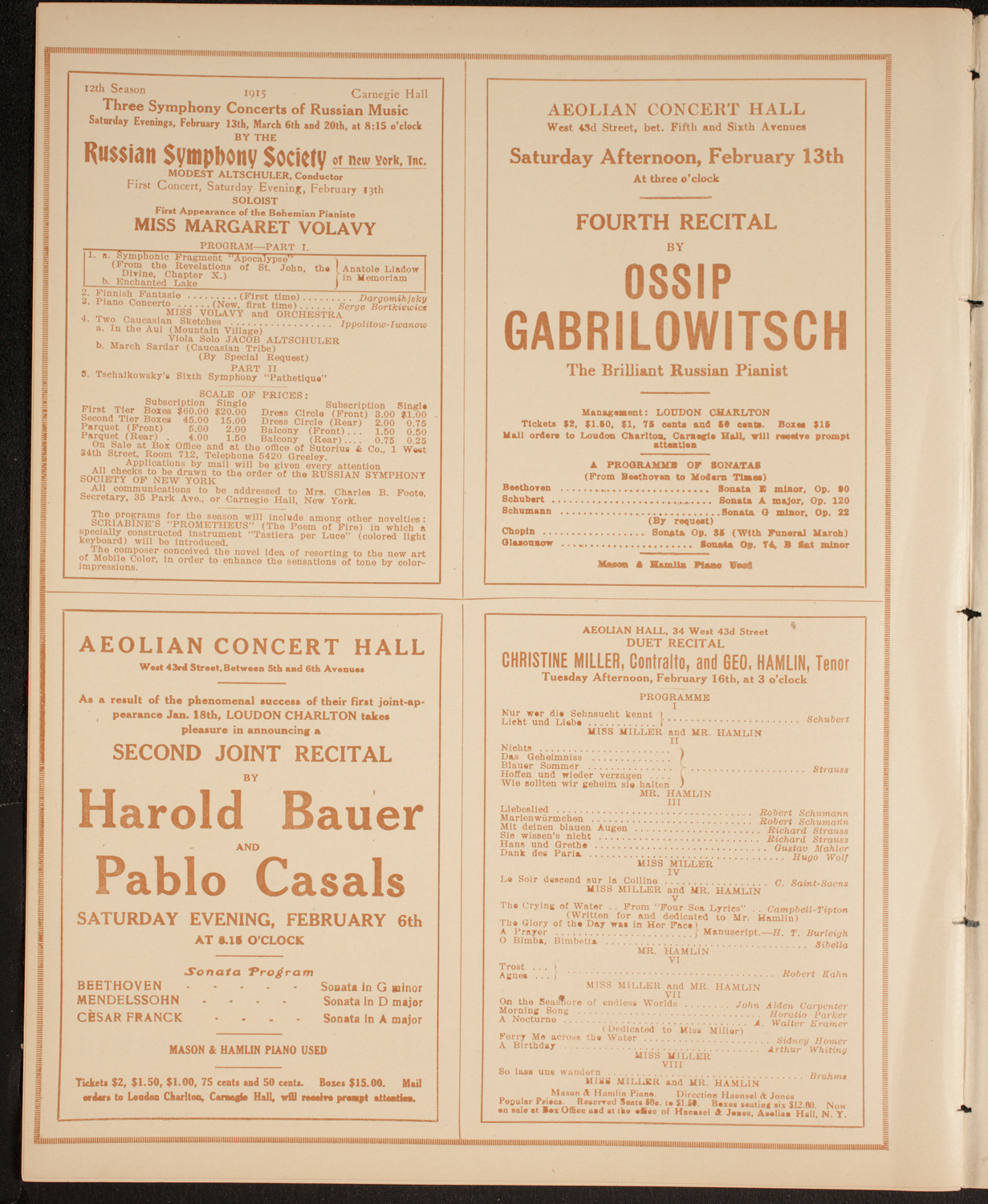 New York Philharmonic, February 5, 1915, program page 10