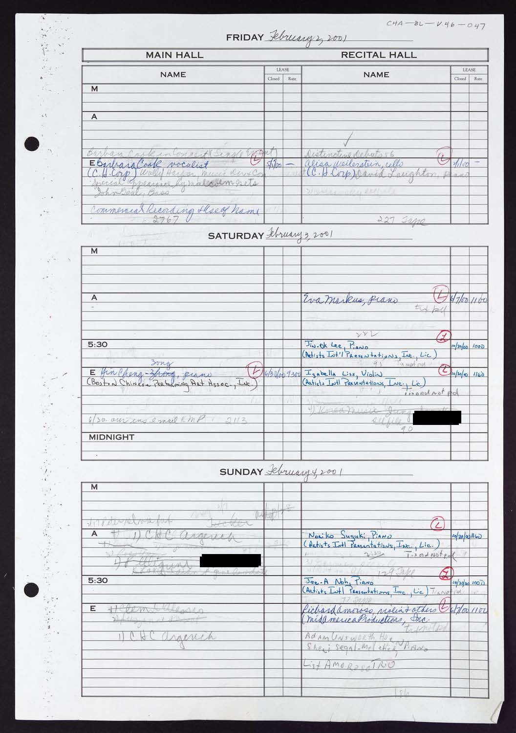 Carnegie Hall Booking Ledger, volume 46, page 47