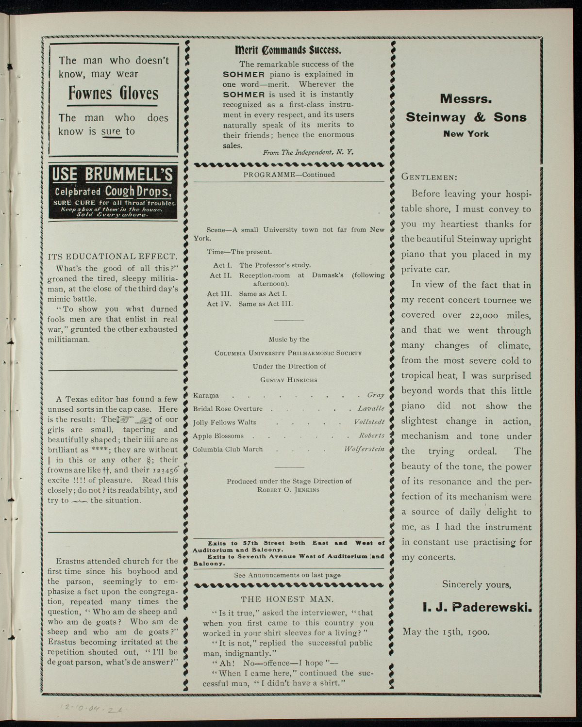 Columbia Sophomore Dramatic Association, December 10, 1904, program page 3