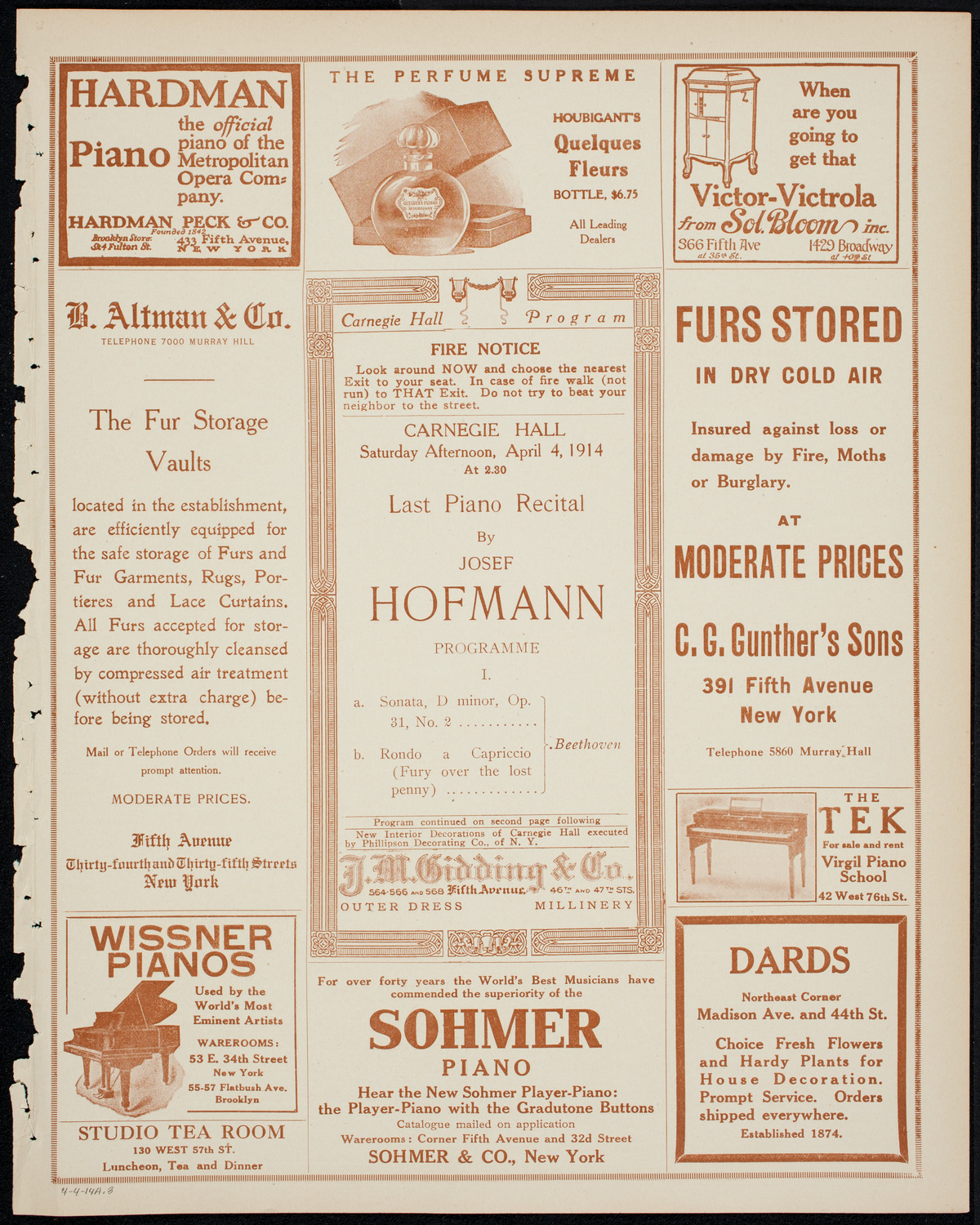 Josef Hofmann, Piano, April 4, 1914, program page 5