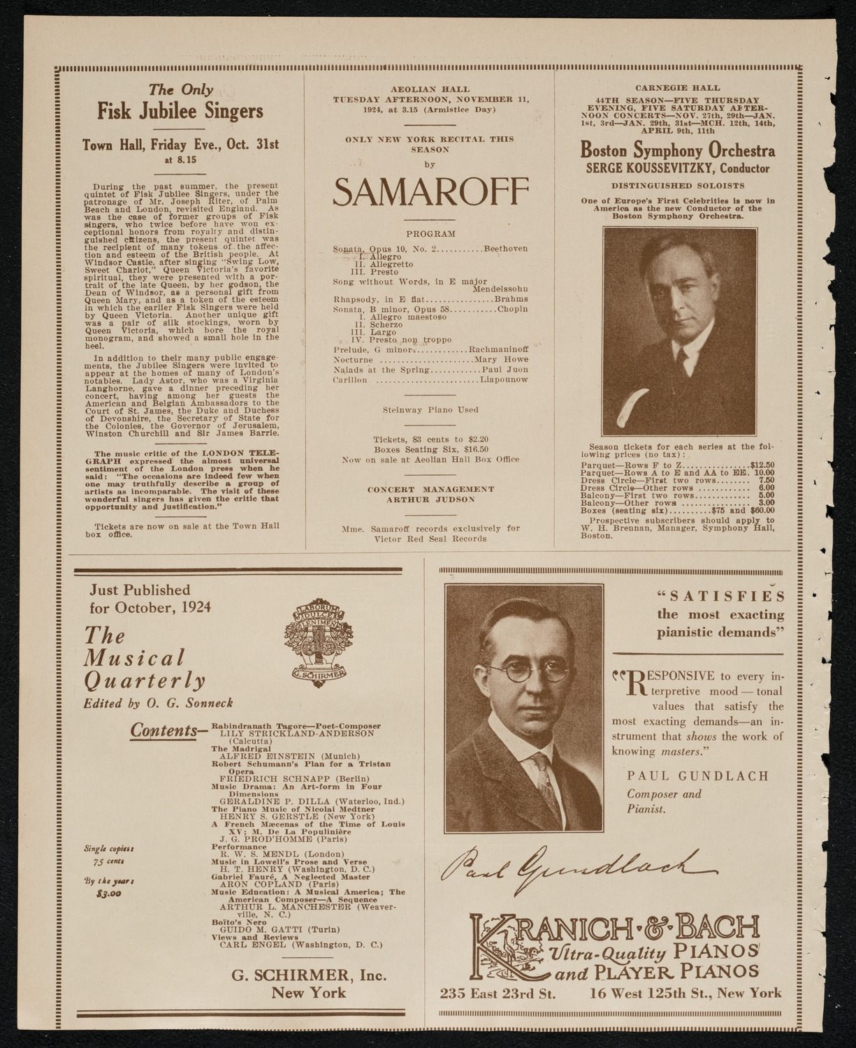 New York Philharmonic, October 31, 1924, program page 6