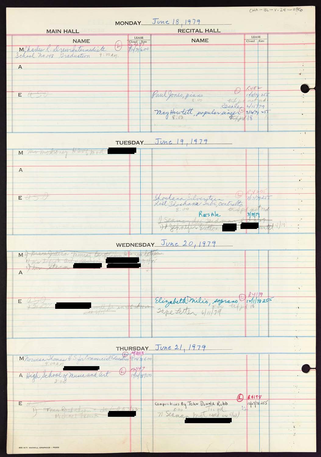 Carnegie Hall Booking Ledger, volume 24, page 86