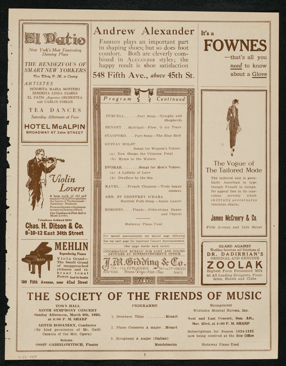 Philadelphia Orchestra and the Toronto Mendelssohn Choir, March 5, 1924, program page 7