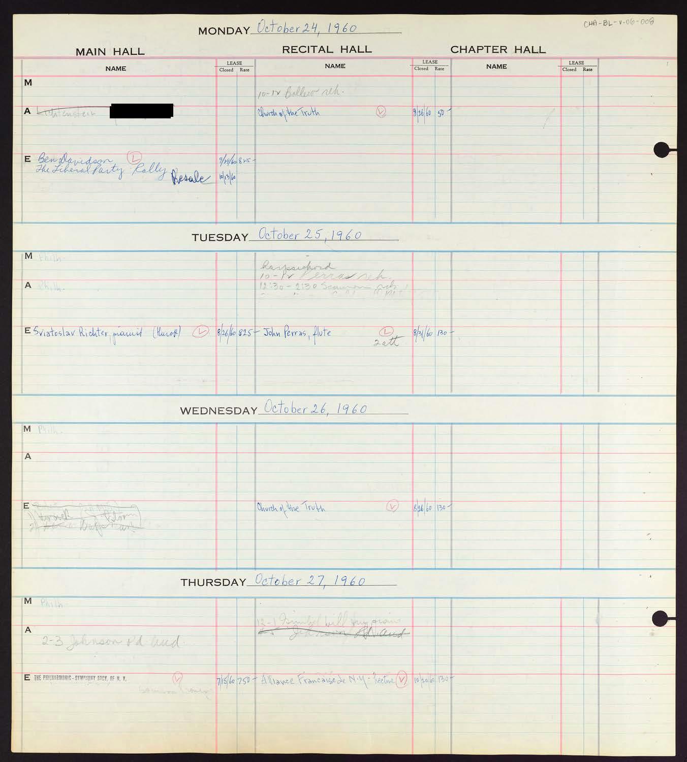 Carnegie Hall Booking Ledger, volume 6, page 8