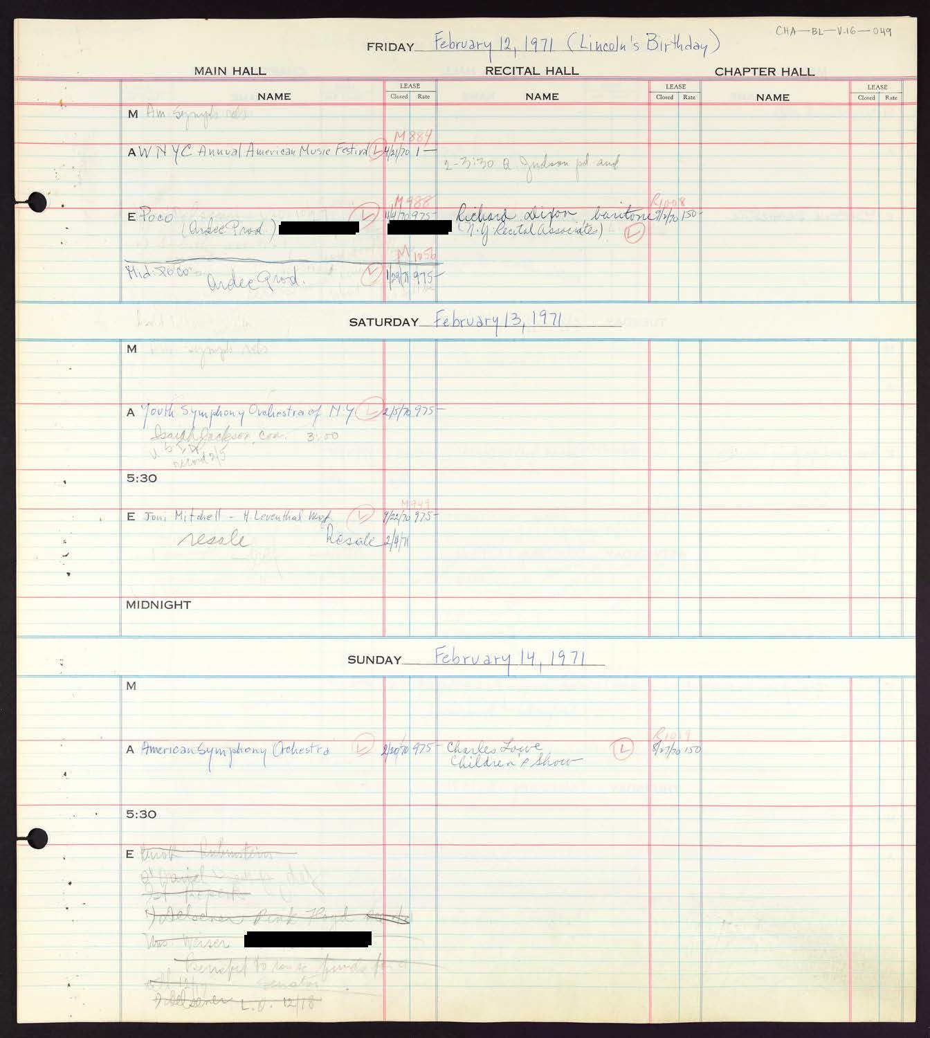 Carnegie Hall Booking Ledger, volume 16, page 49