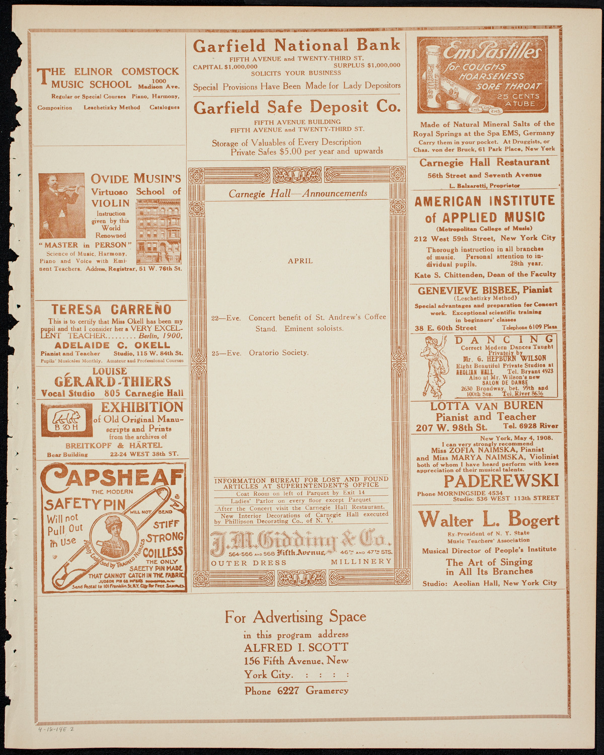 Benefit: German Seamen's Home, April 18, 1914, program page 3