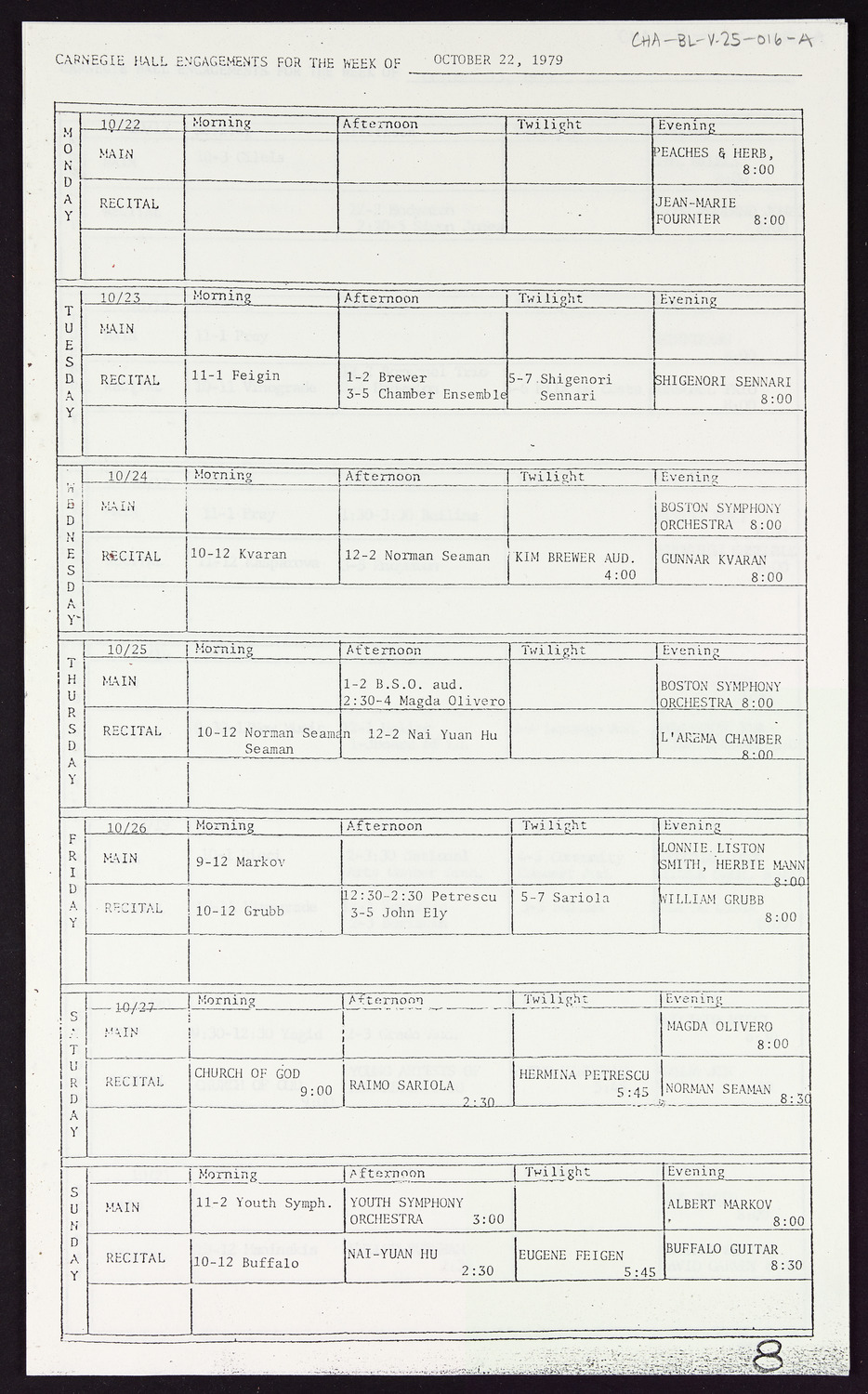 Carnegie Hall Booking Ledger, volume 25, page 16a