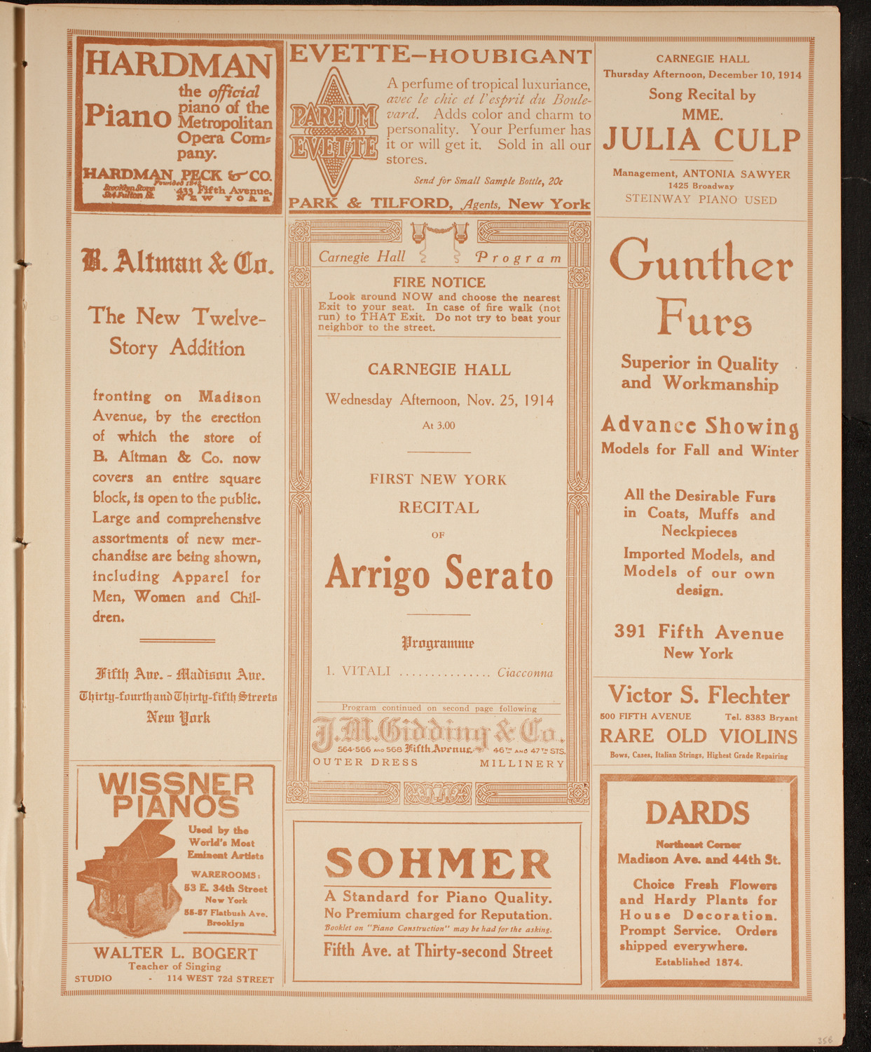 Arrigo Serato, Violin, November 25, 1914, program page 5